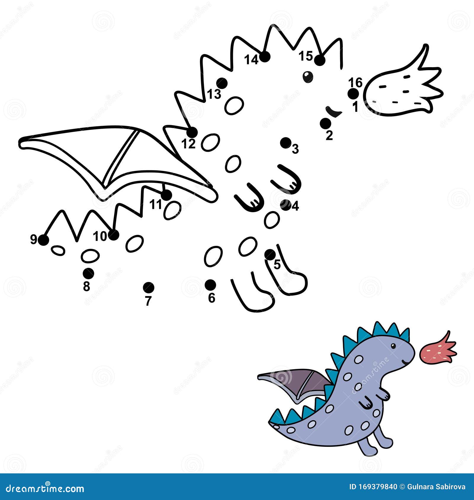 Connect The Dots And Draw A Cute Little Dragon Stock Vector Illustration Of Join Children
