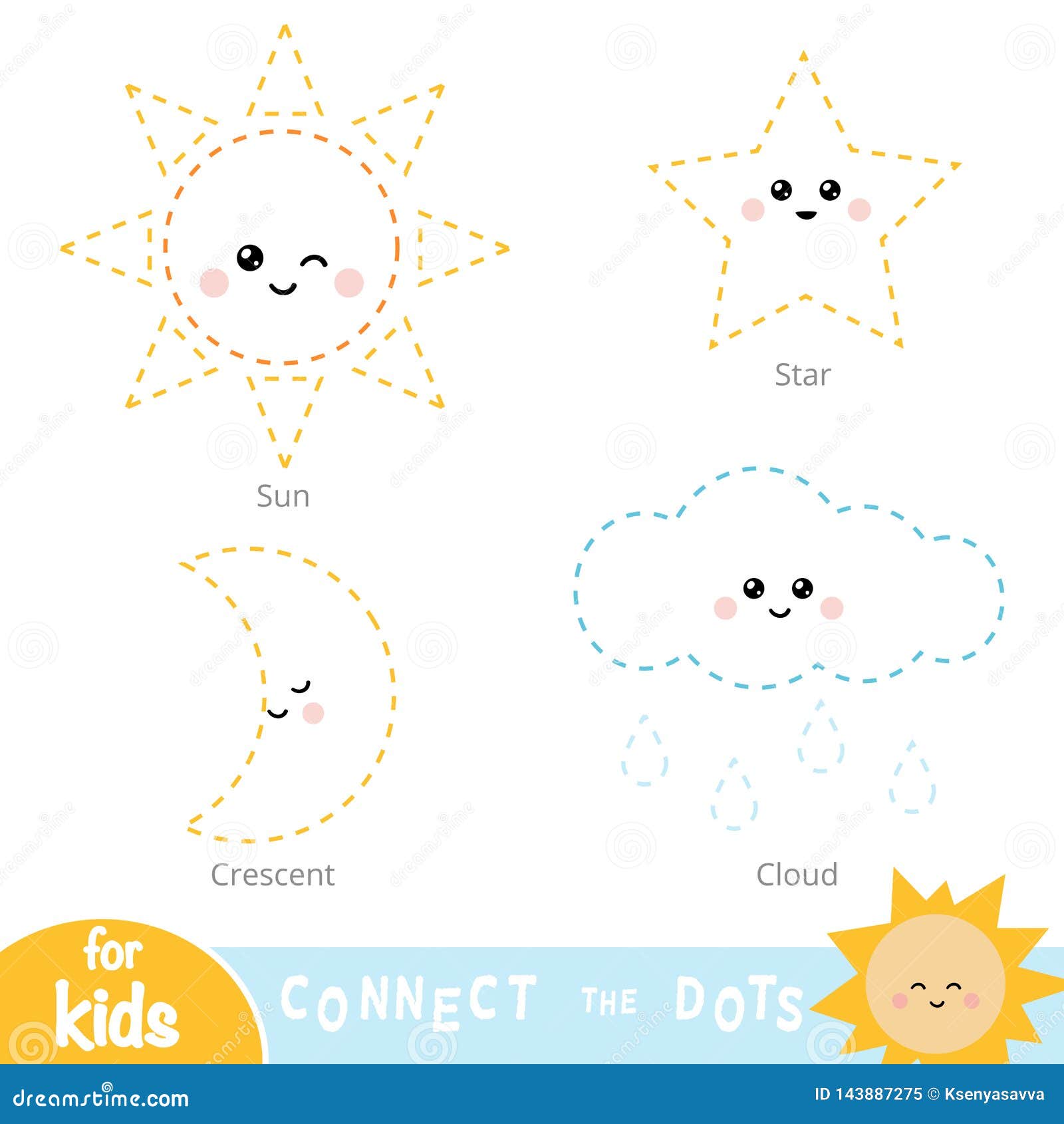 connect the dots, education game for children. set of nature items