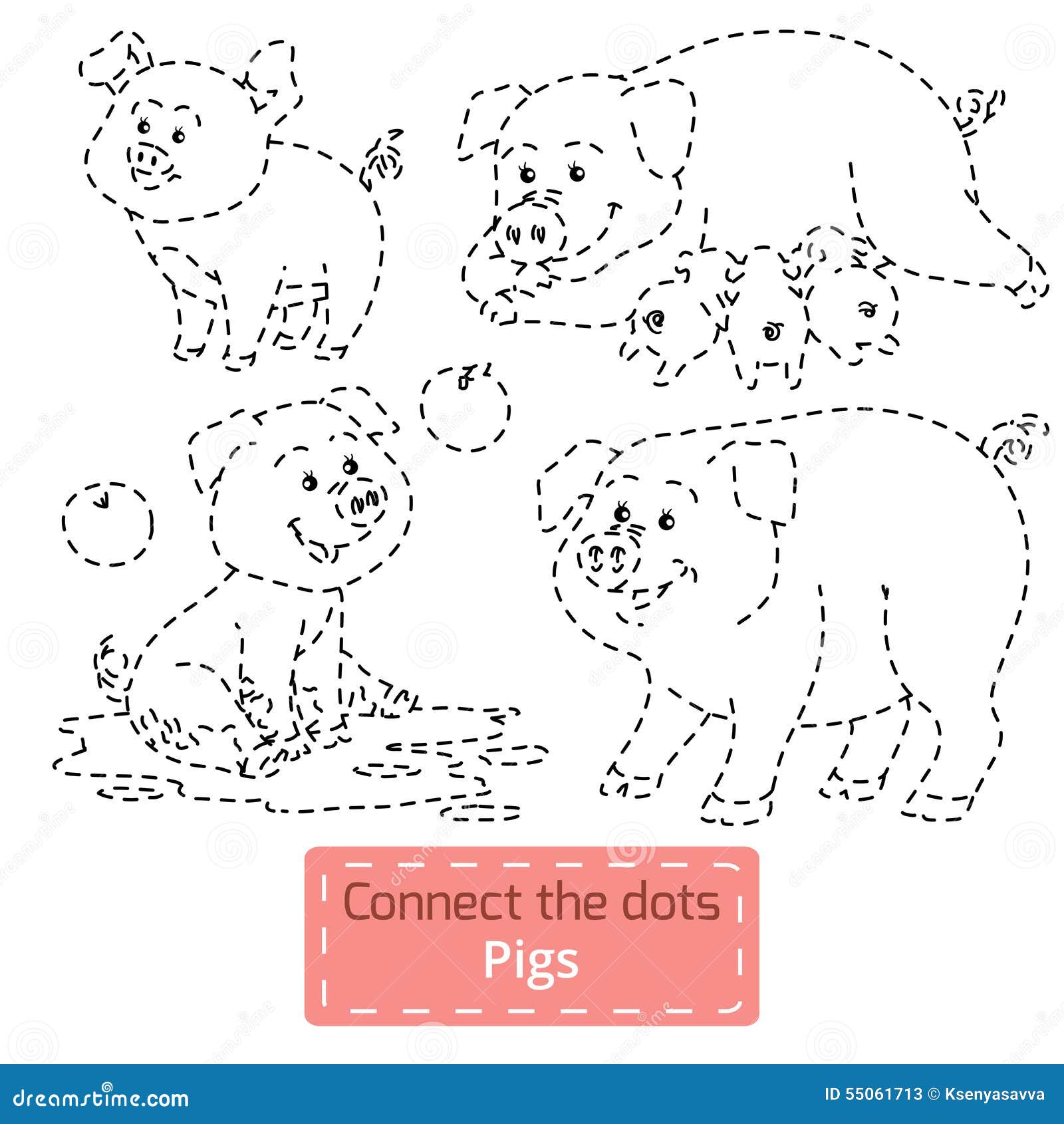 connect the dots (farm animals set, pig family)