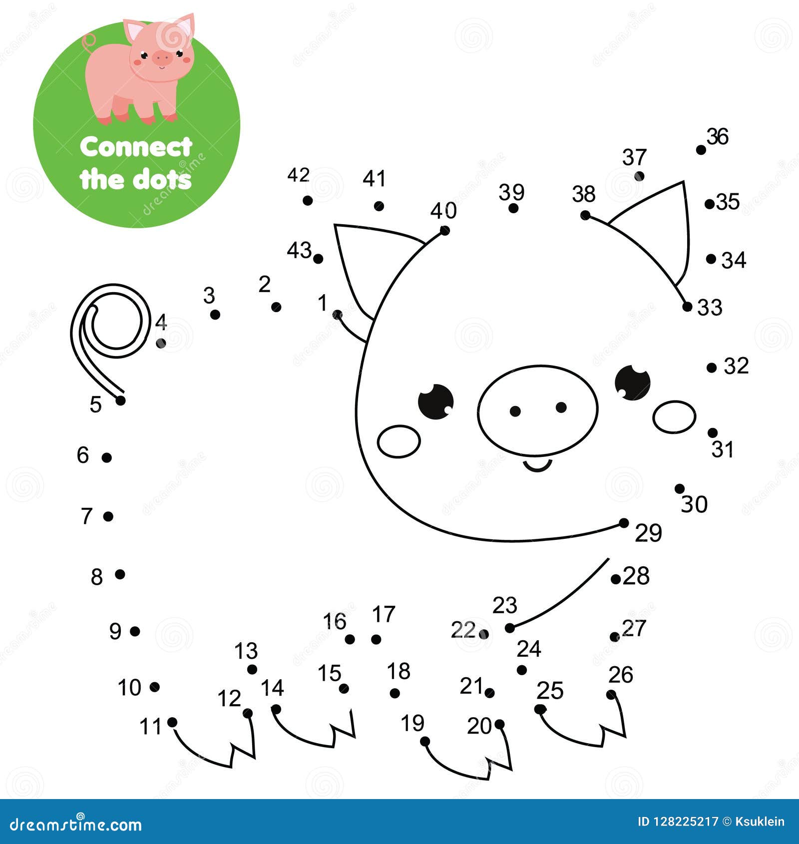 Connect the Dots by Numbers. Educational Game for Children and Kids. Animals  Theme, Cartoon Pig Stock Vector - Illustration of classes, kindergarten:  128225217