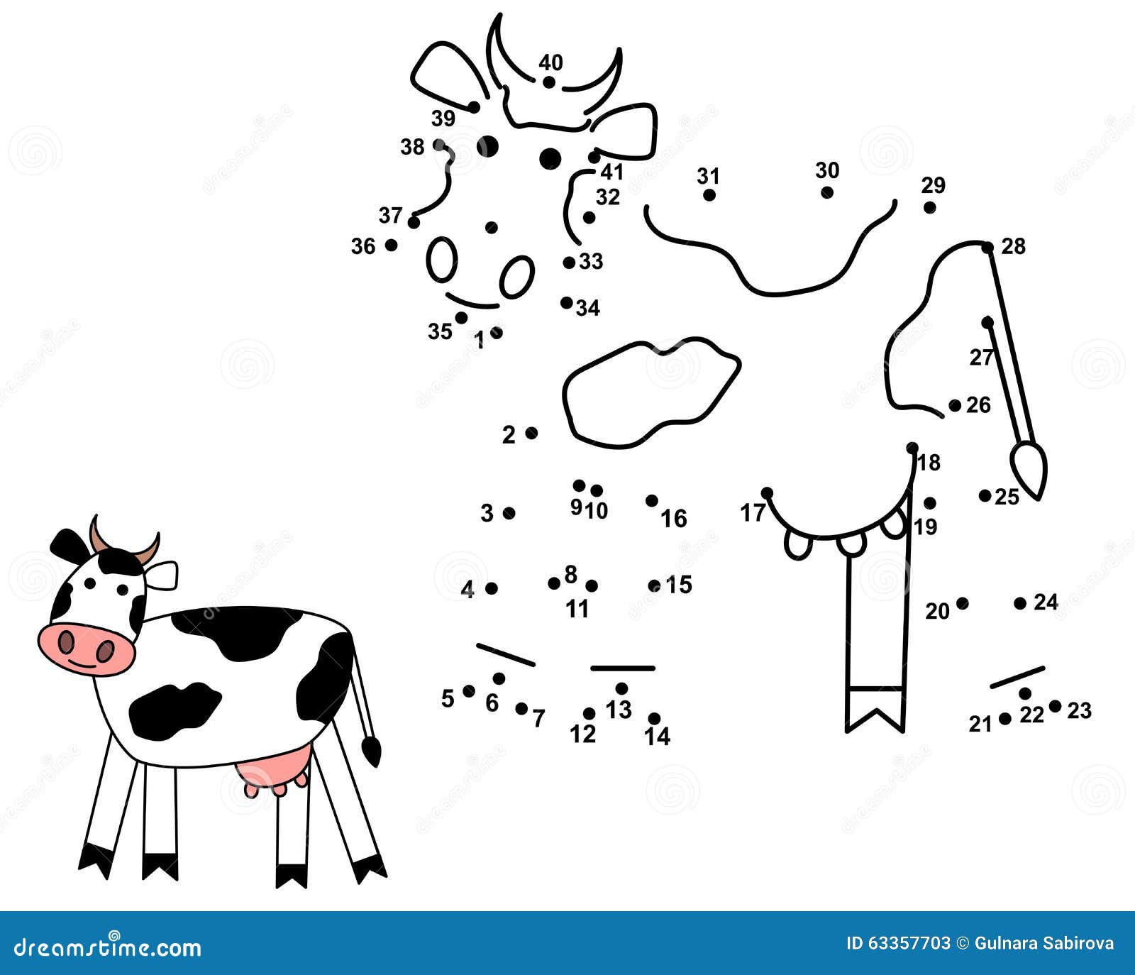 connect the dots to draw the cute cow. educational numbers game