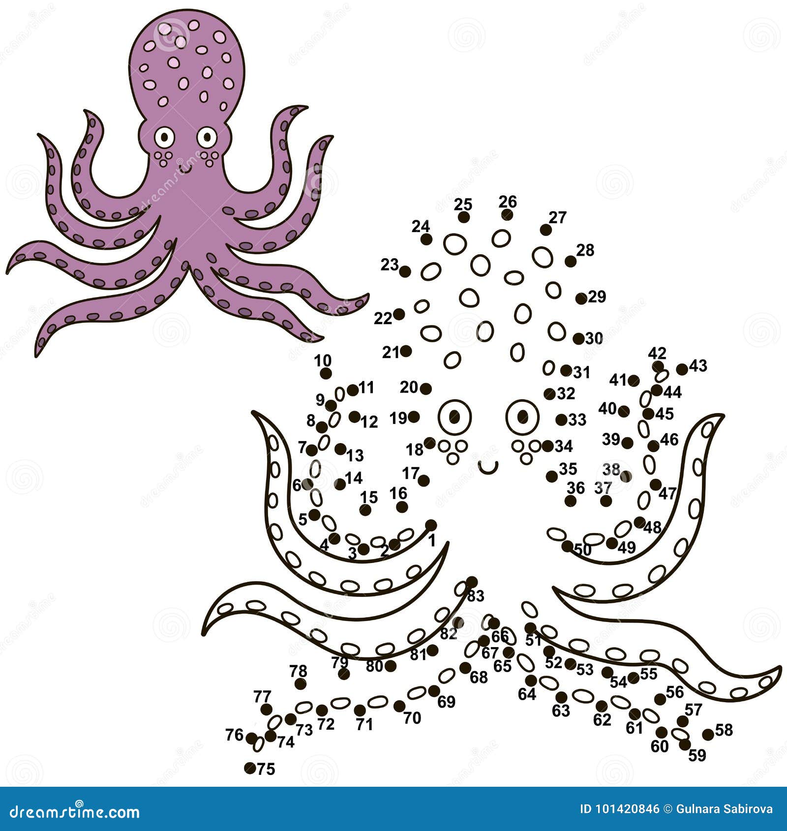connect the dots to draw a cute octopus and color it