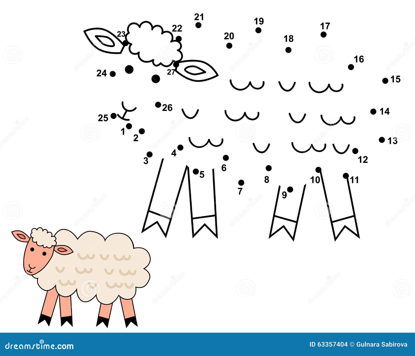 connect the dots to draw the cute sheep