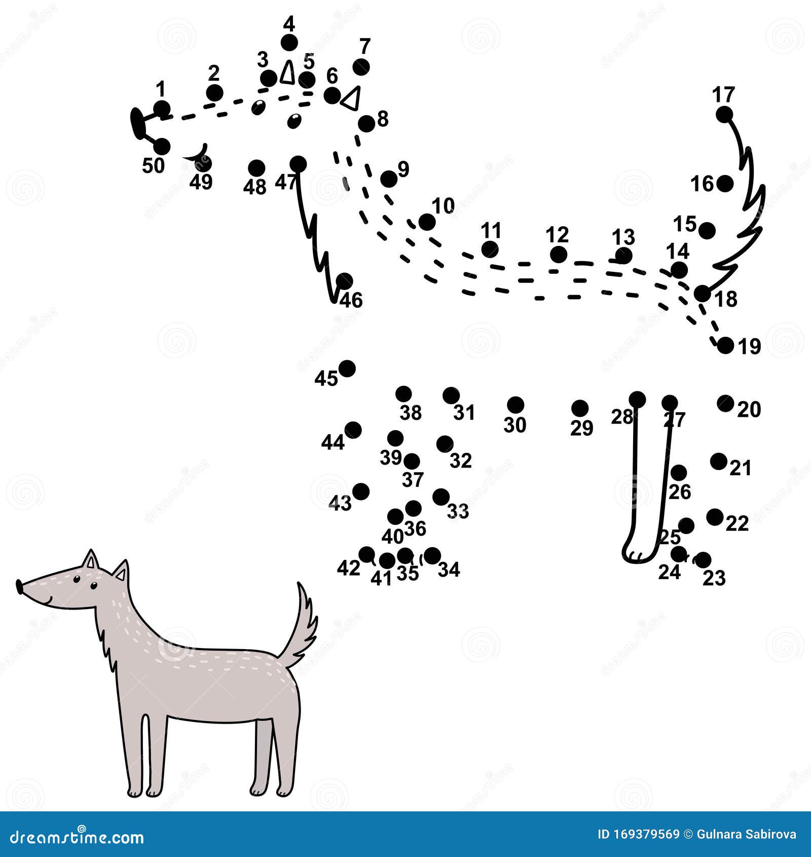 Connect the Numbers and Draw a Cute Wolf Stock Vector - Illustration of  flat, dotted: 169379569