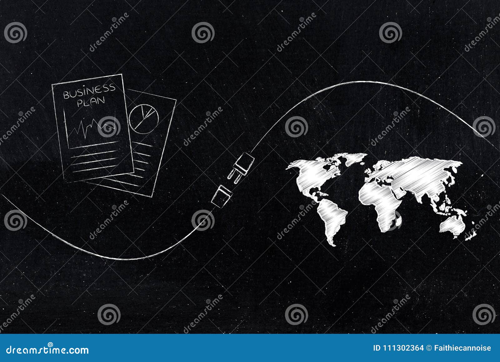 Connect Your Business Success Conceptual Illustration Plan Documents World Map Plug Metaphor Connectio 111302364 