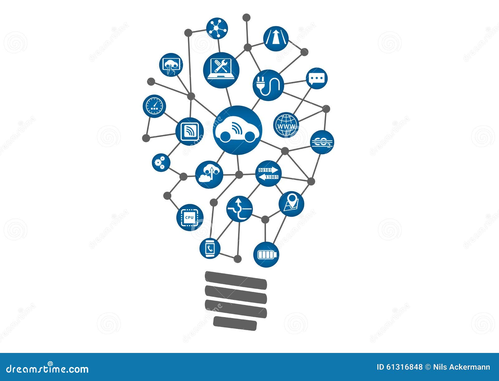 connected car concept as technology innovation. light bulb of connected devices