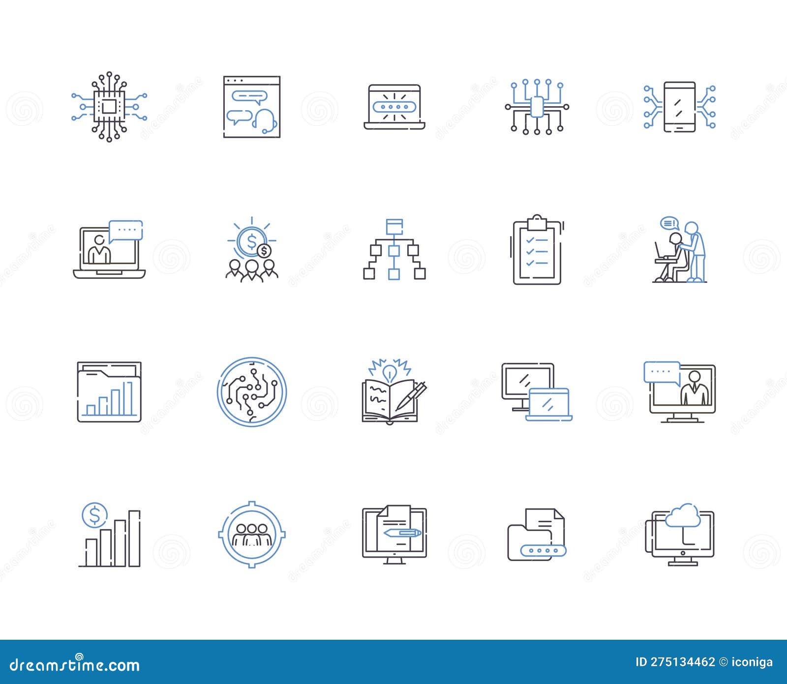 connecting business outline icons collection. networking, linking, uniting, joining, messaging, connecting