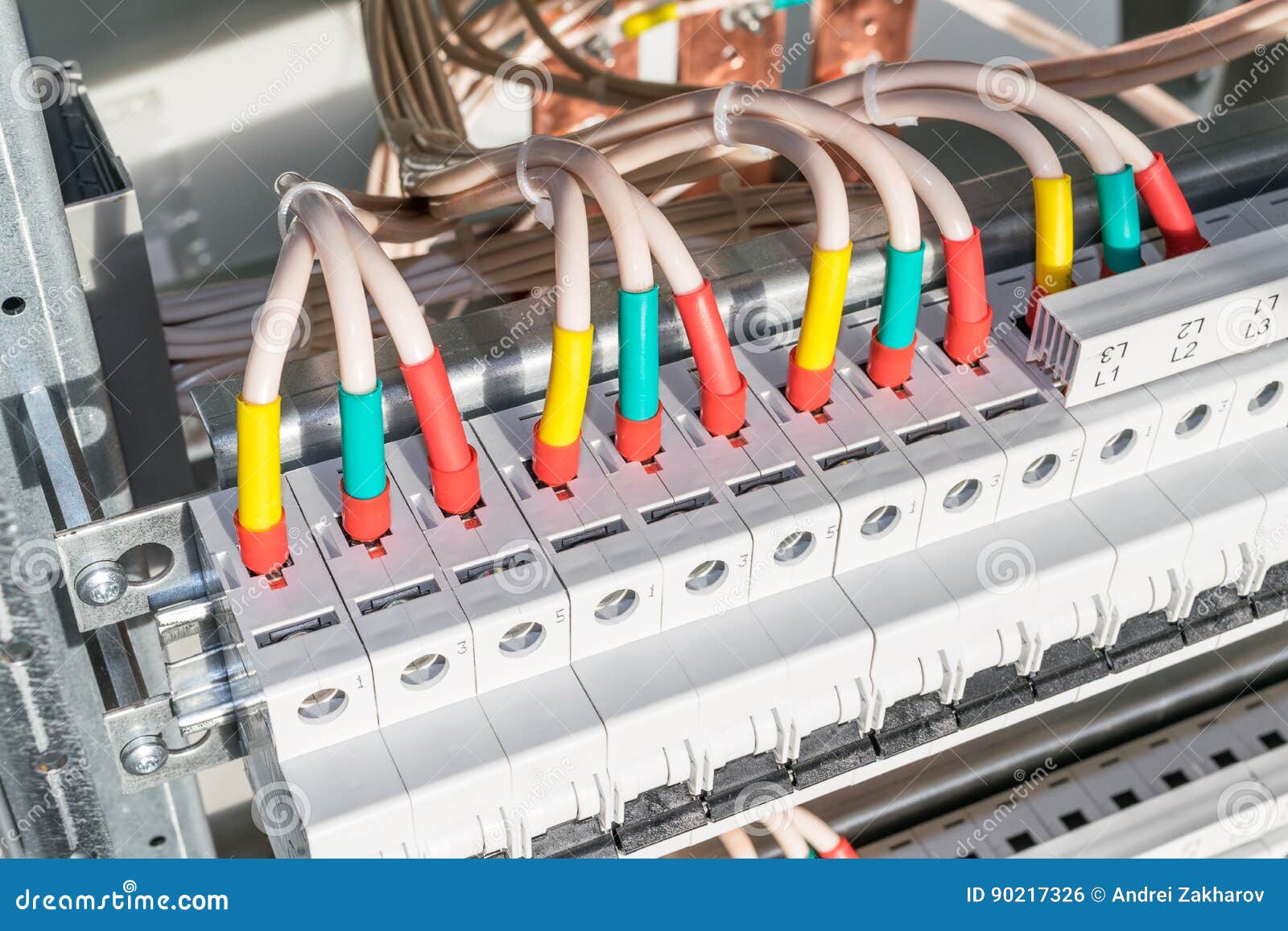 Connecting Cables with Cable Lugs To Circuit Breakers. Stock Photo Image of distribution