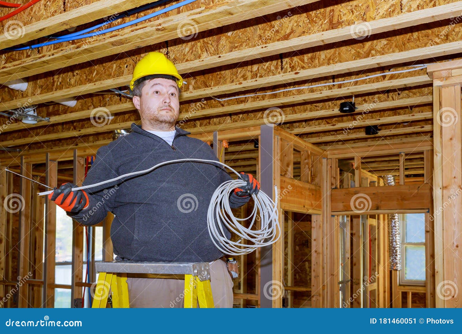 Connecting a New Home an Electrician Works for a Construction the New