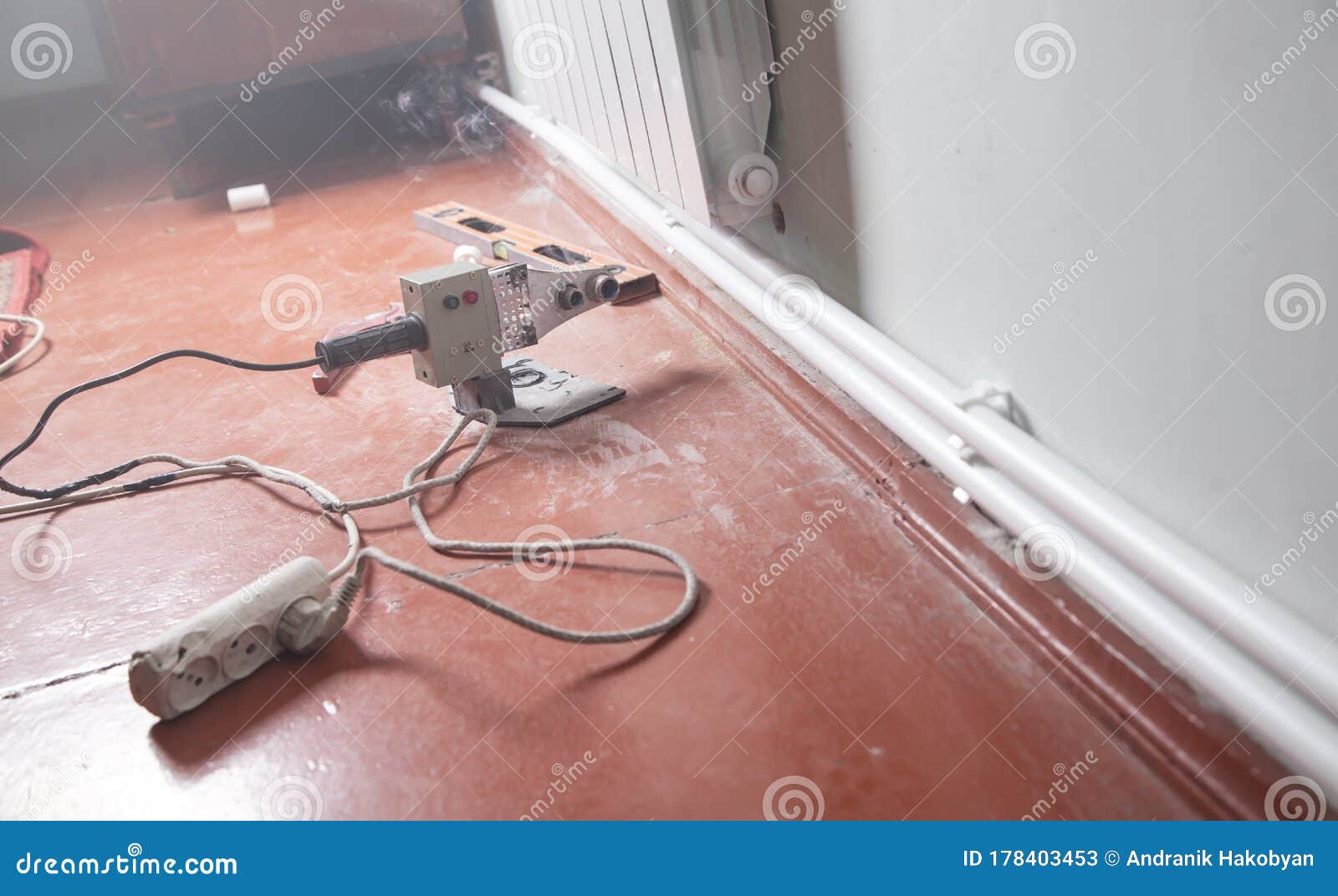 Connecting Plastic Pipe. Installing Water Heating Radiator Stock Image