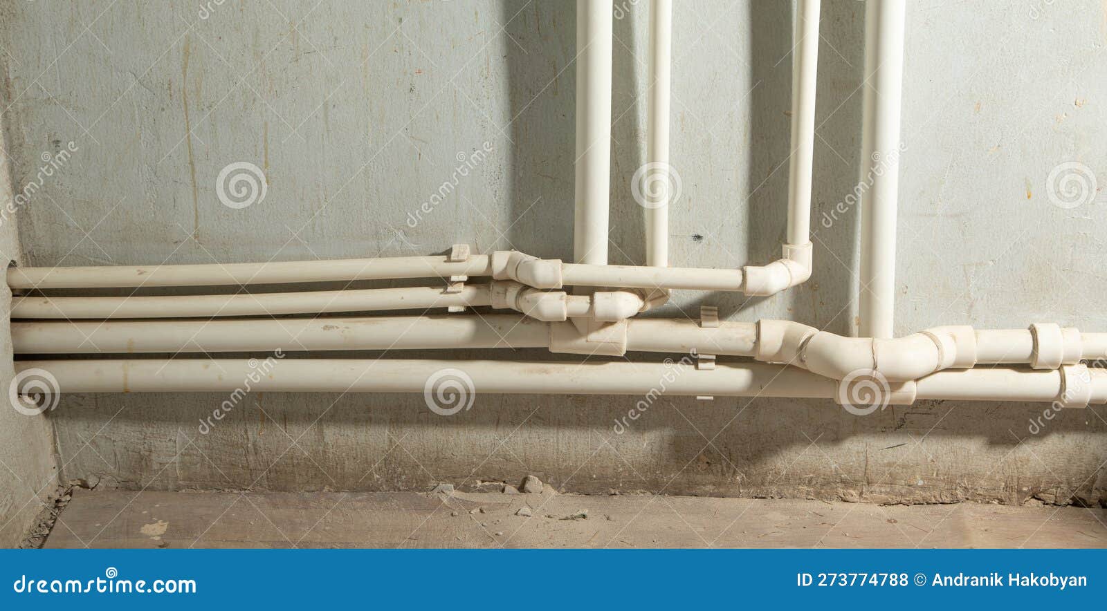 Connecting Plastic Pipe. Installing Water Heating Radiator Stock Photo