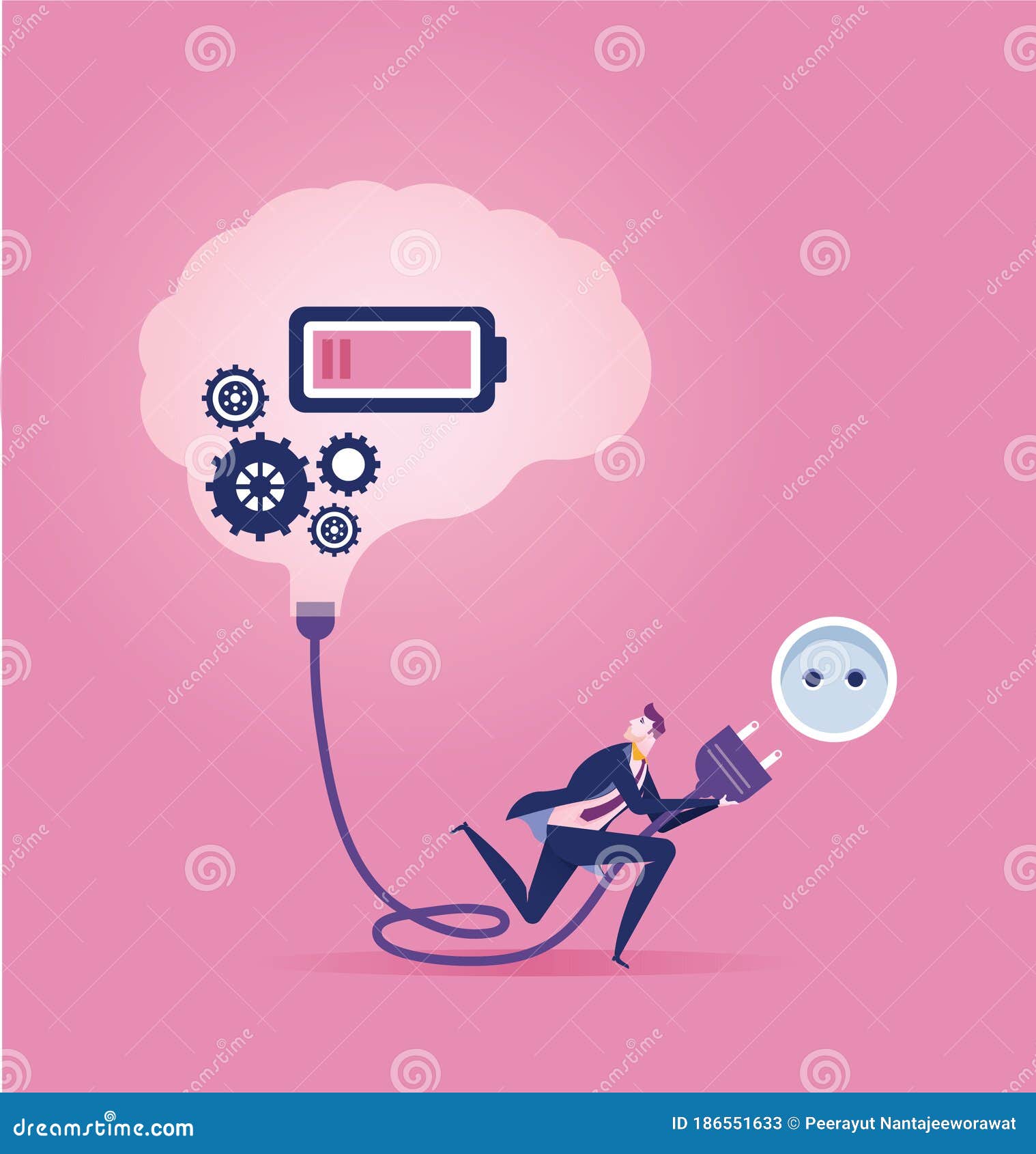Connection. Businessman Switching on a Brain Stock Vector
