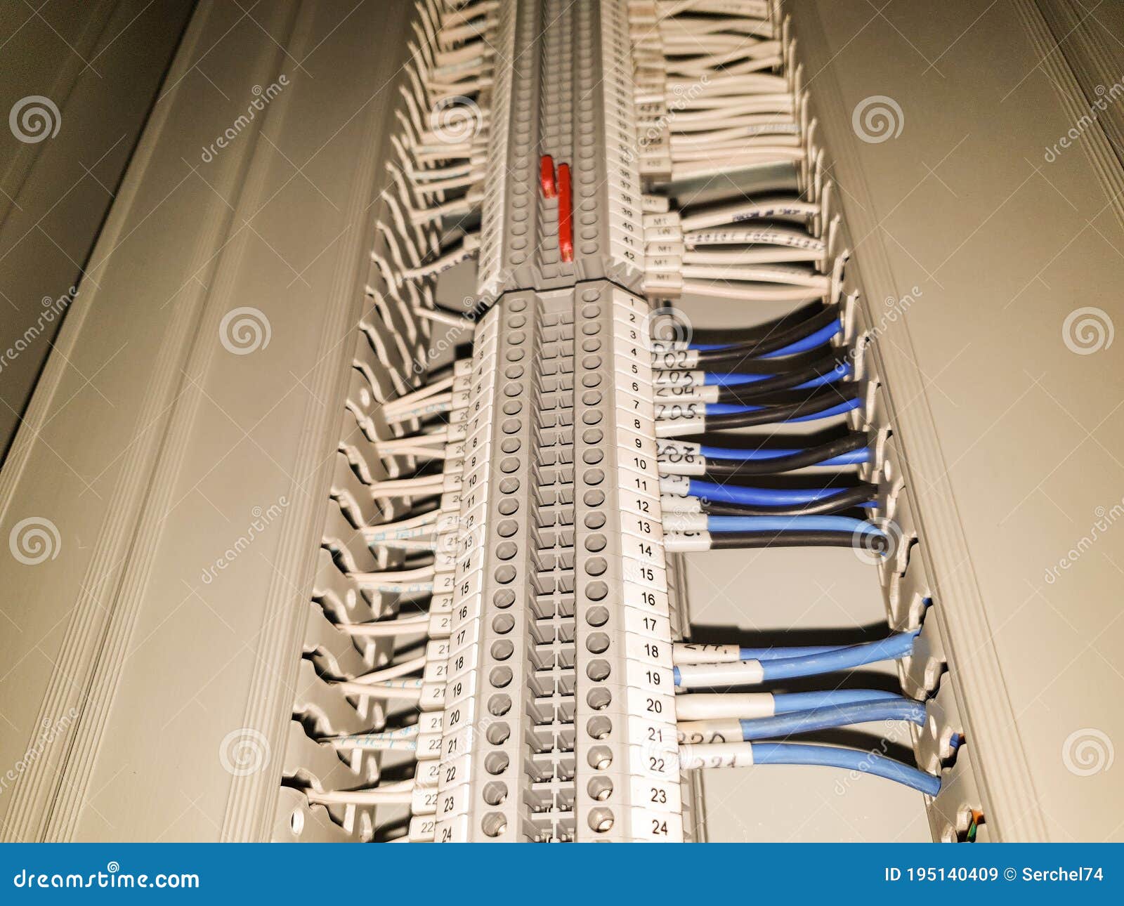 connection of electrical control wires in the terminal block. electrical cabinet and its s. selective focus