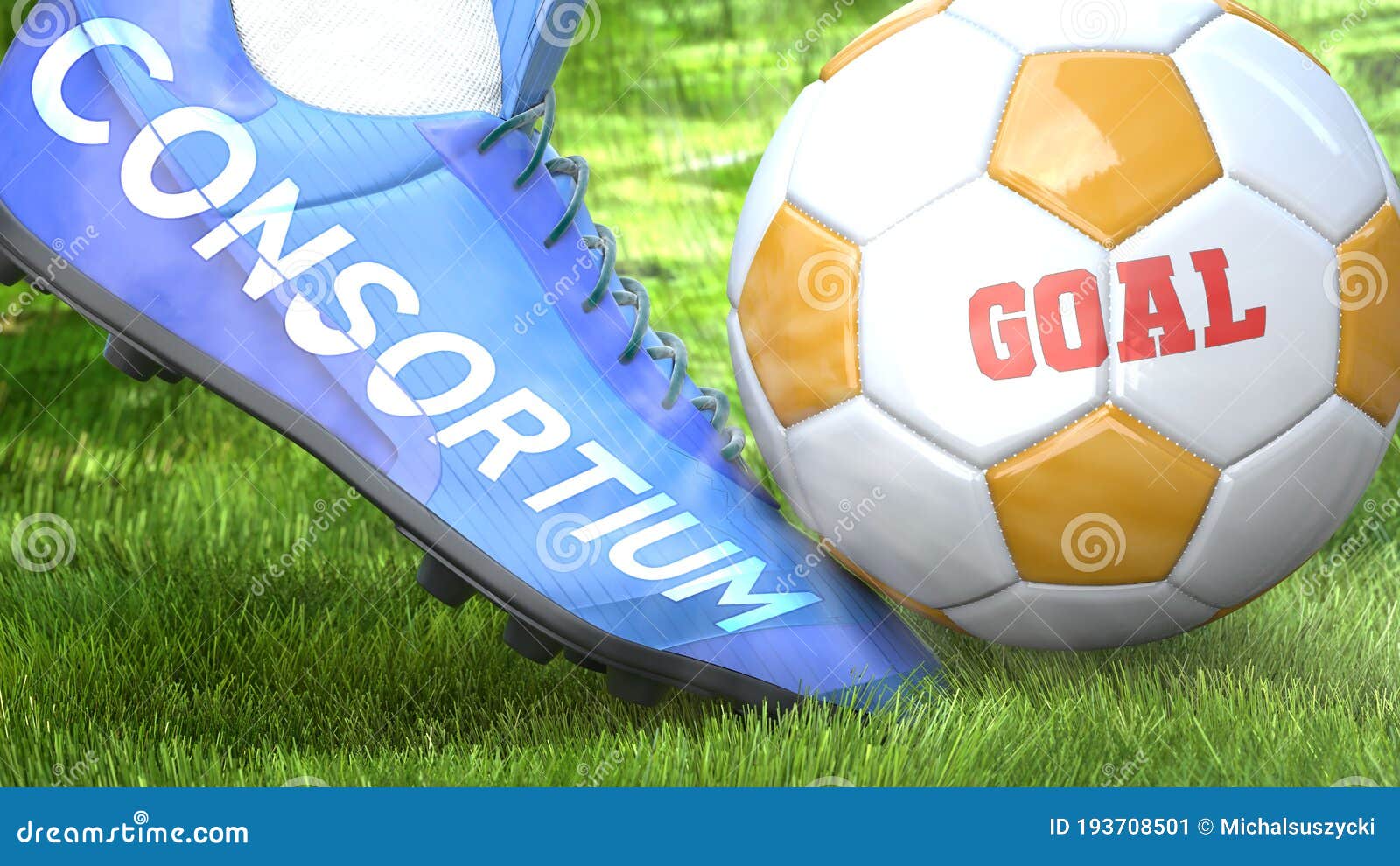 consortium and a life goal - pictured as word consortium on a football shoe to ize that consortium can impact a goal and is