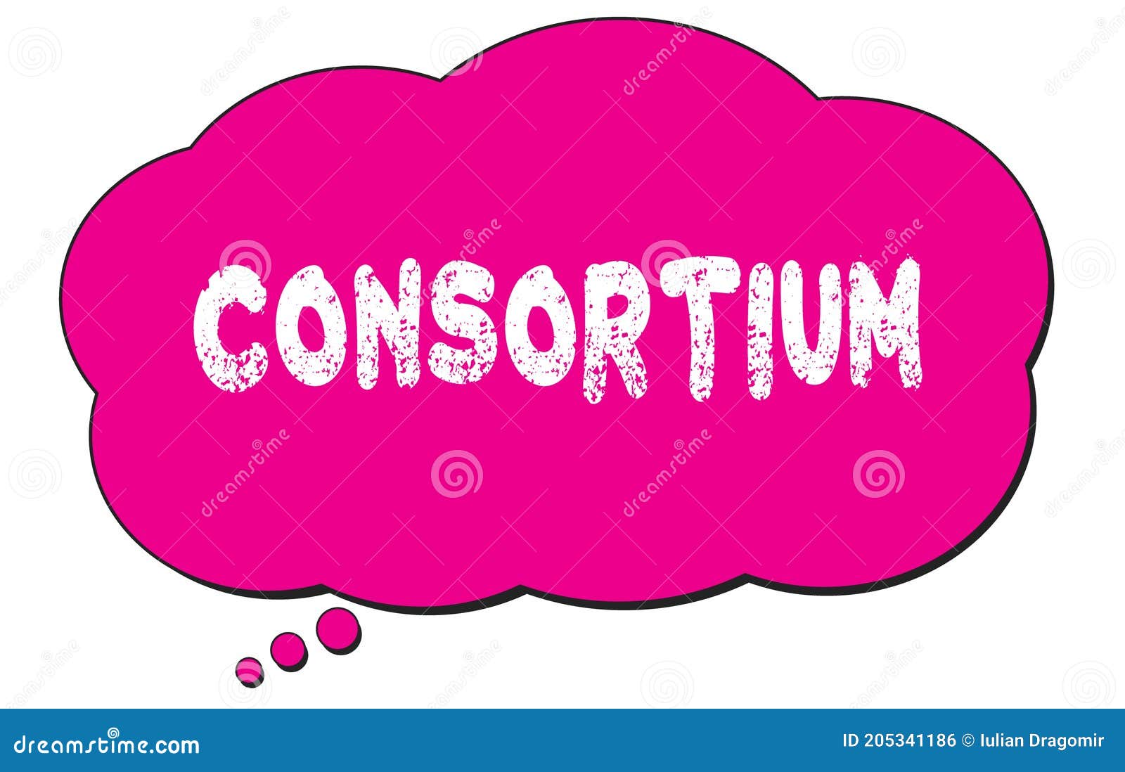 consortium text written on a pink thought bubble