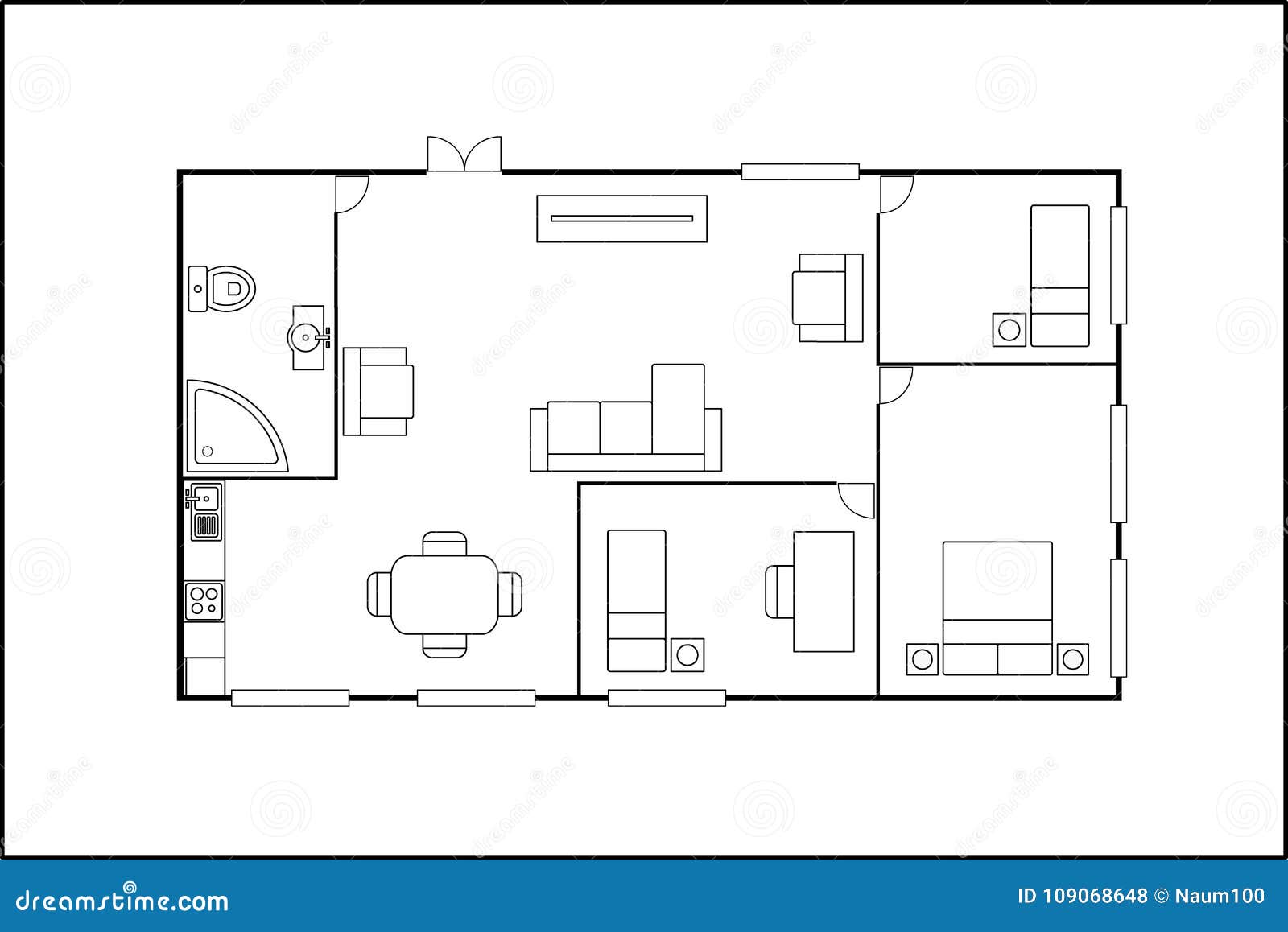 crear texto quiero Construcción O Plan Plano Con Los Muebles, Aislados En El Backgrou Blanco  Ilustración del Vector - Ilustración de apartamento, plano: 109068648