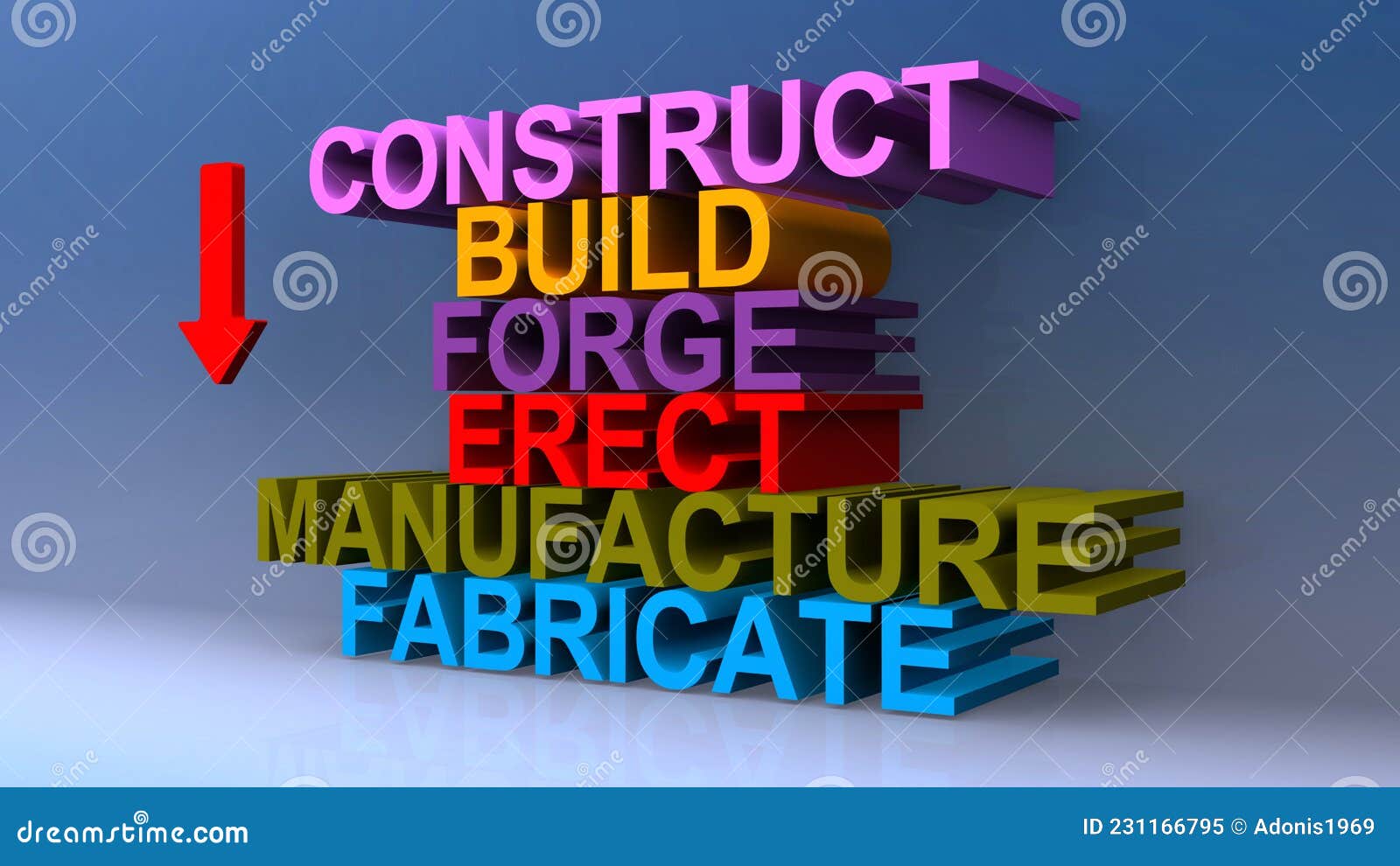 construct build forge erect manufacture fabricate on blue