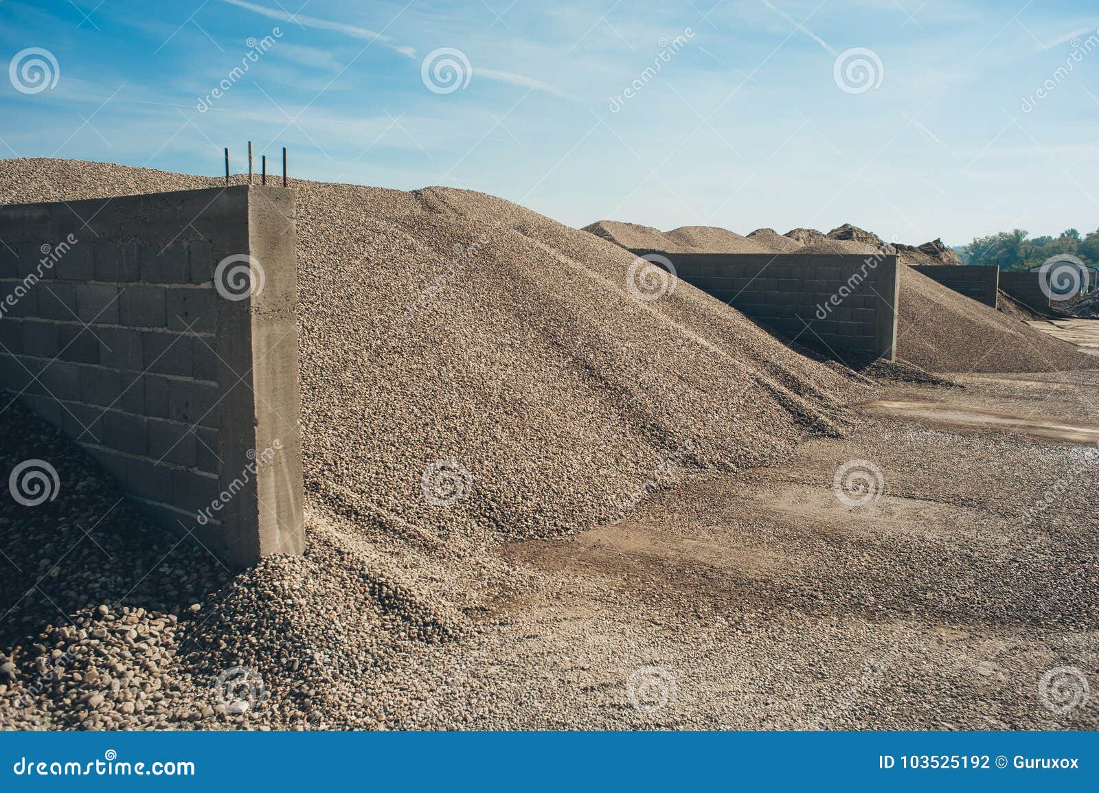 construction aggregate and gravel dumps at concrete production p