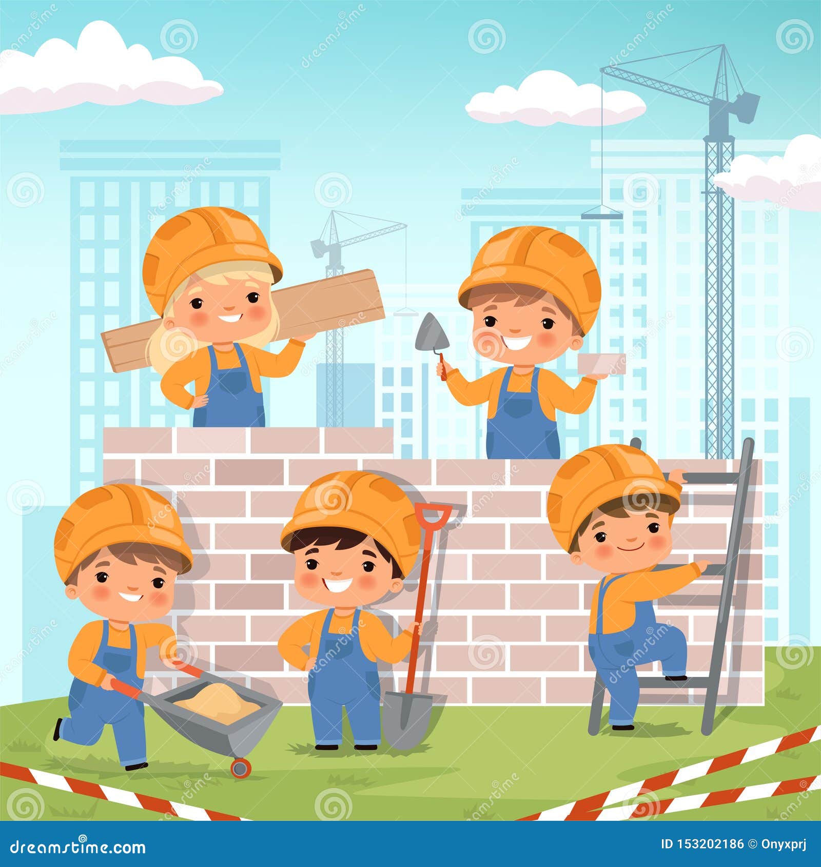 Construction Background. Little Kids Making Some Work at Construction Build  House Vector Cartoon Background Stock Vector - Illustration of background,  construction: 153202186