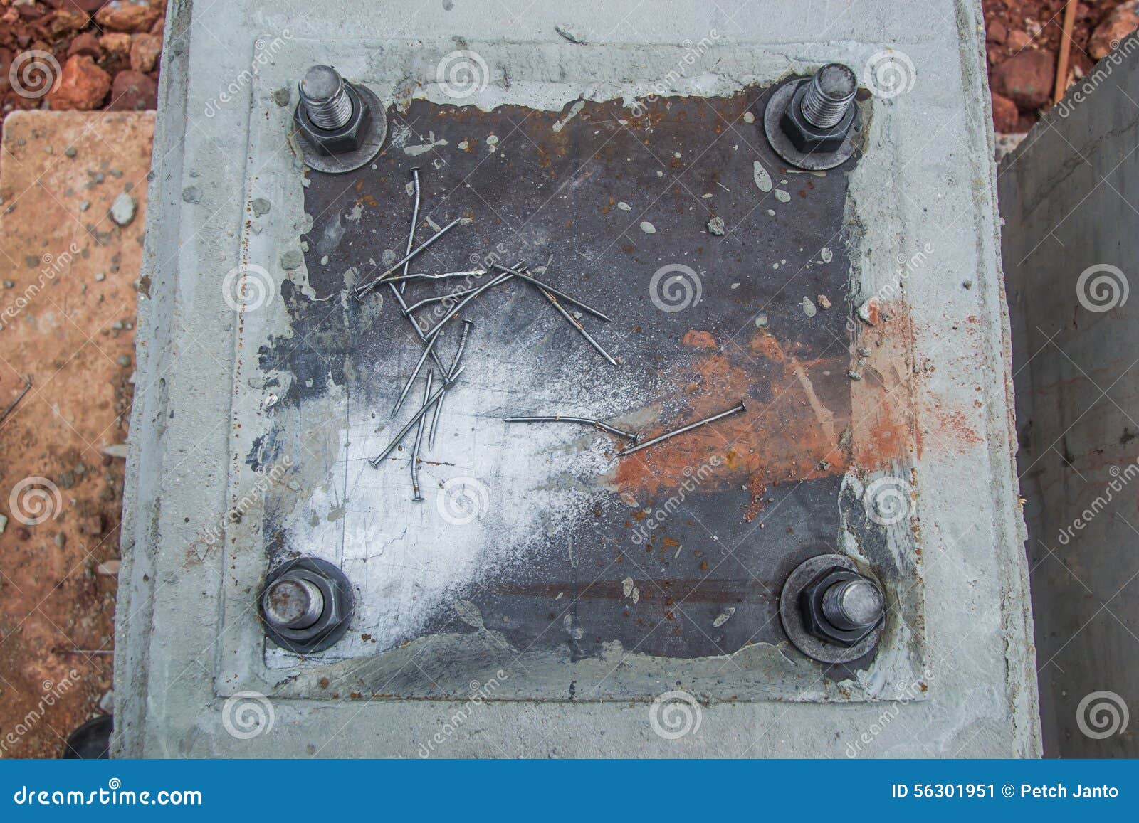 Construction Base Plate Concrete Support Pipe Bridge Stock Image