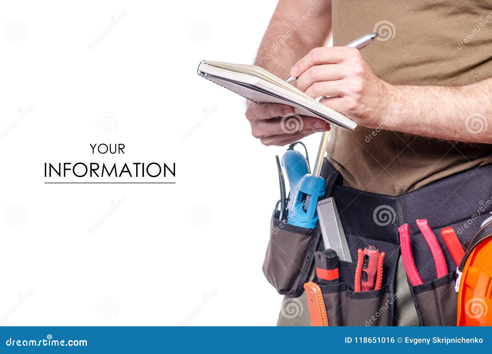 Construction Belt on a Man with Diary Notebook a Pen Tool Belt Builder