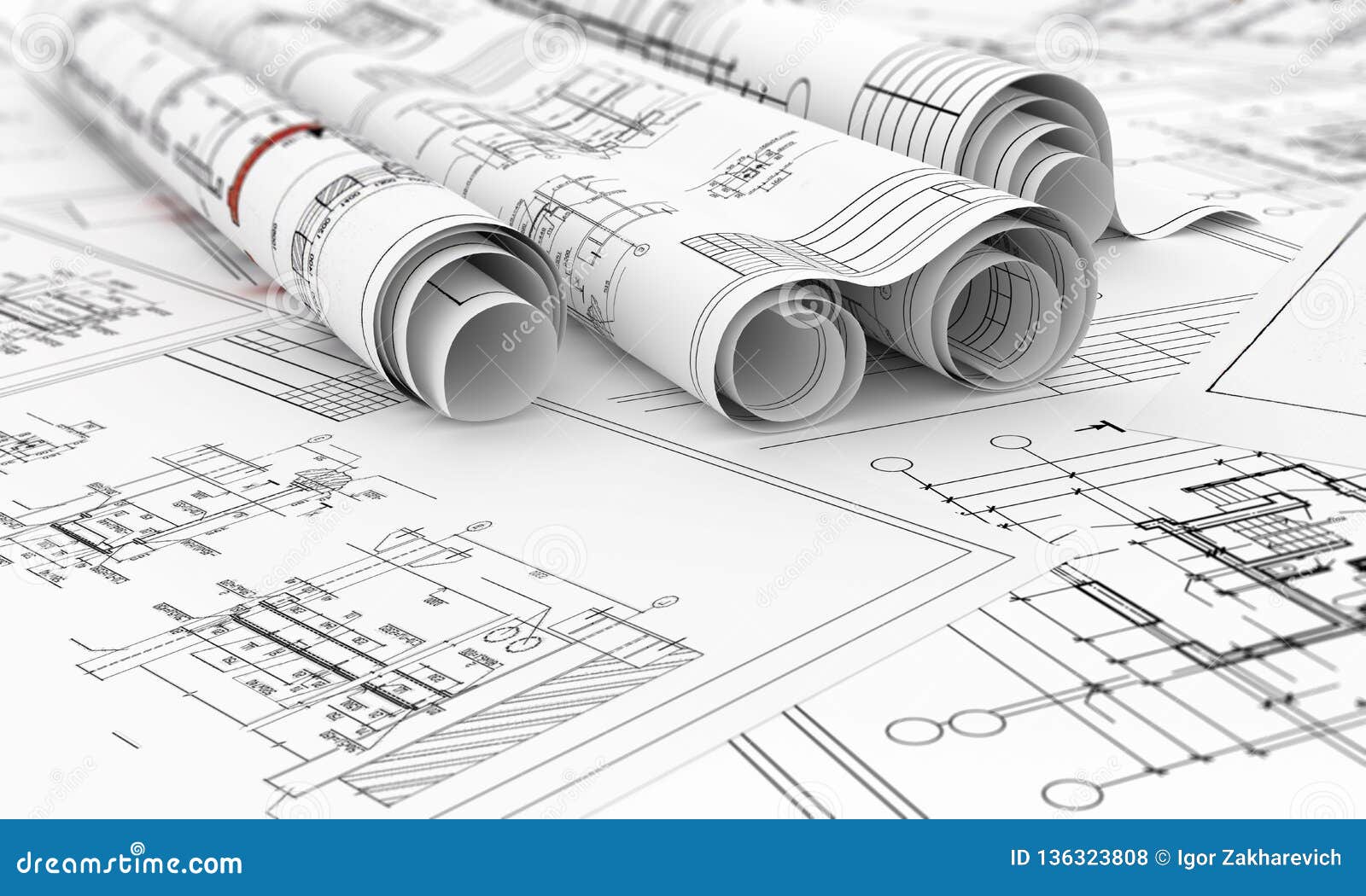 construction blueprints in rolls
