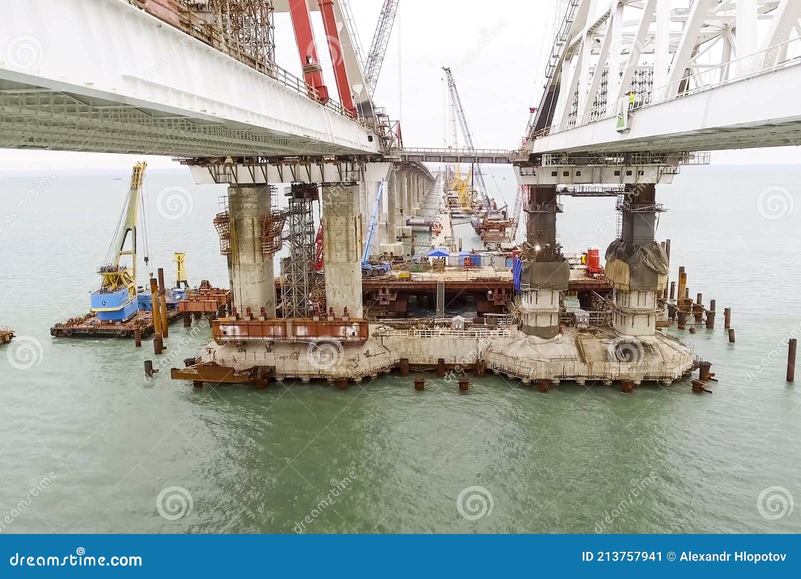 construction of the bridge. engineering facilities for the construction of a railway and automobile bridge across the strait