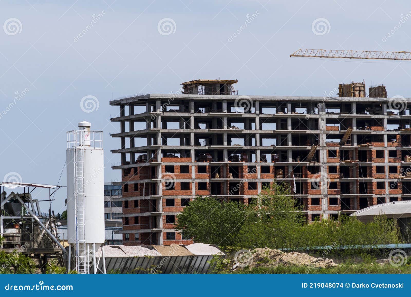 Construction of a Building with Many Living Quarters. Stock Photo