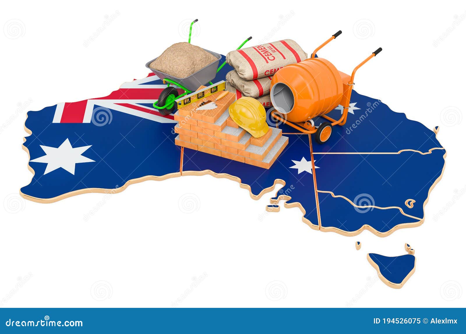 Construction and Building Materials in Australia Concept, 3D Rendering