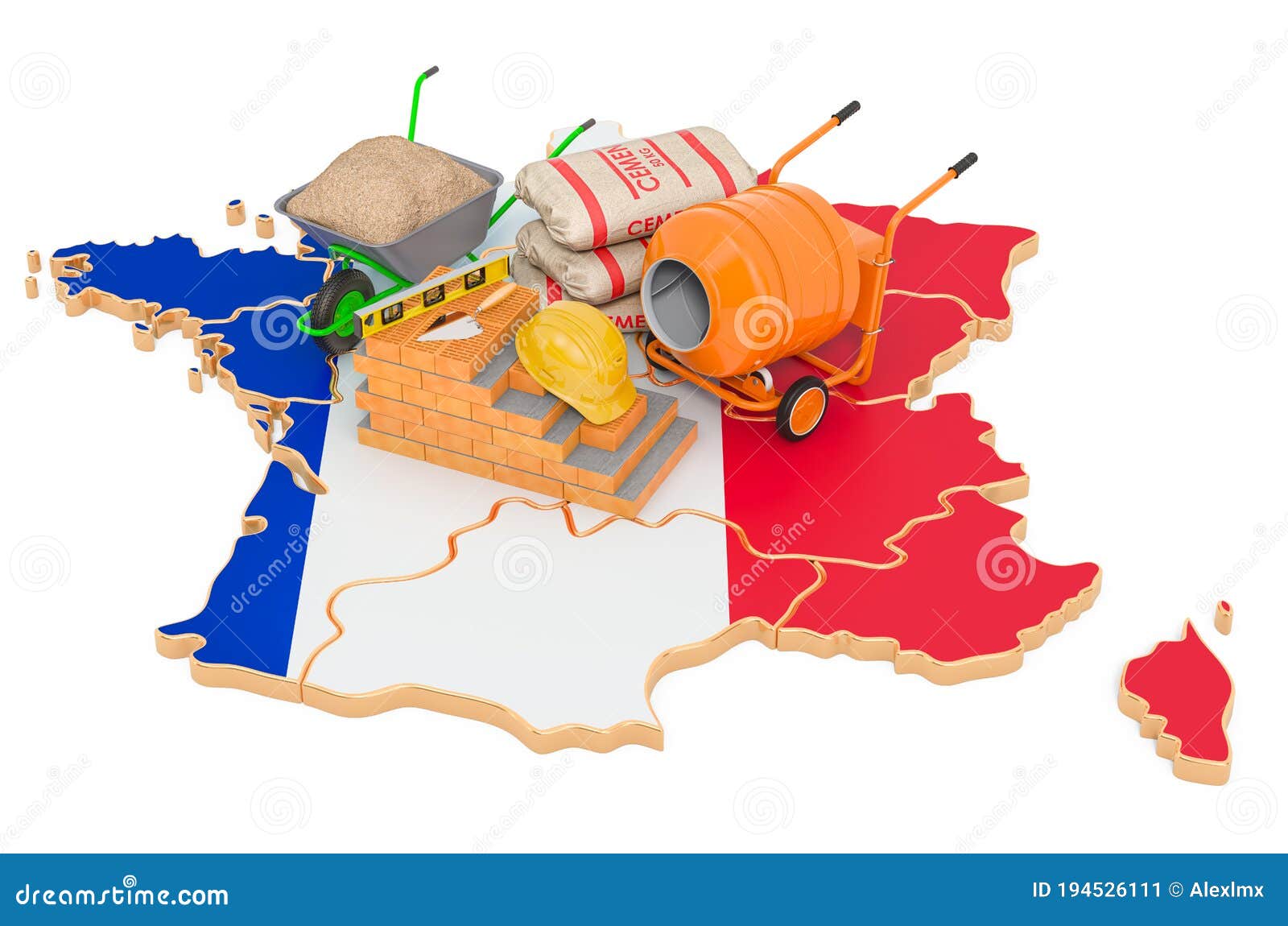 Construction and Building Materials in France Concept, 3D Rendering