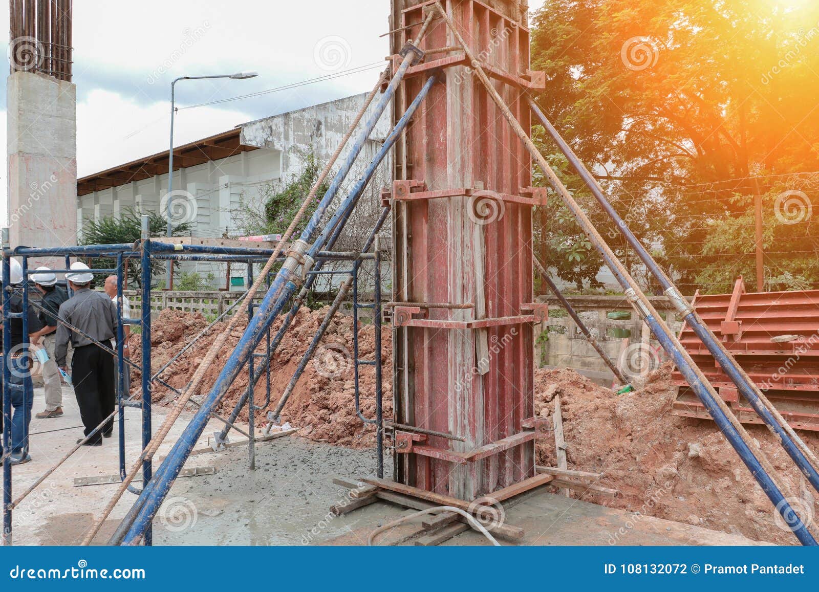 Construction Bunting in Building Site Workplace with Sunset Light Tone