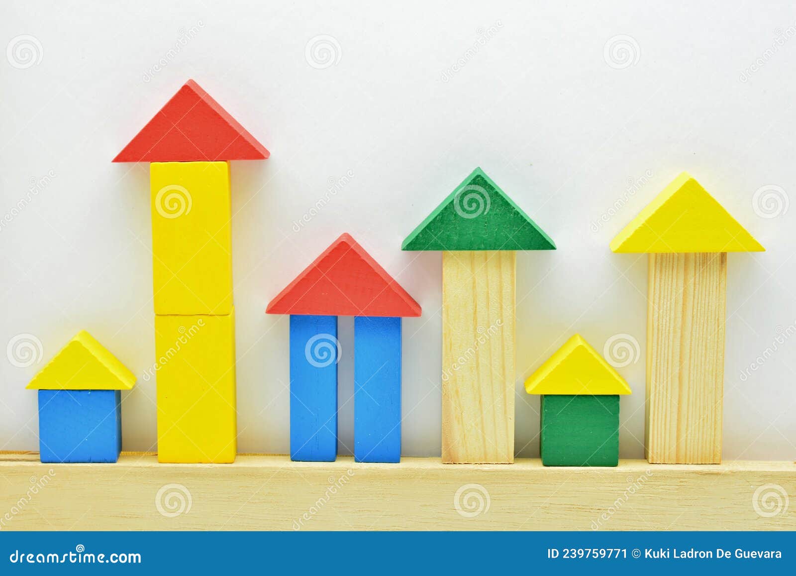 construction with colored wooden blocks, with white background