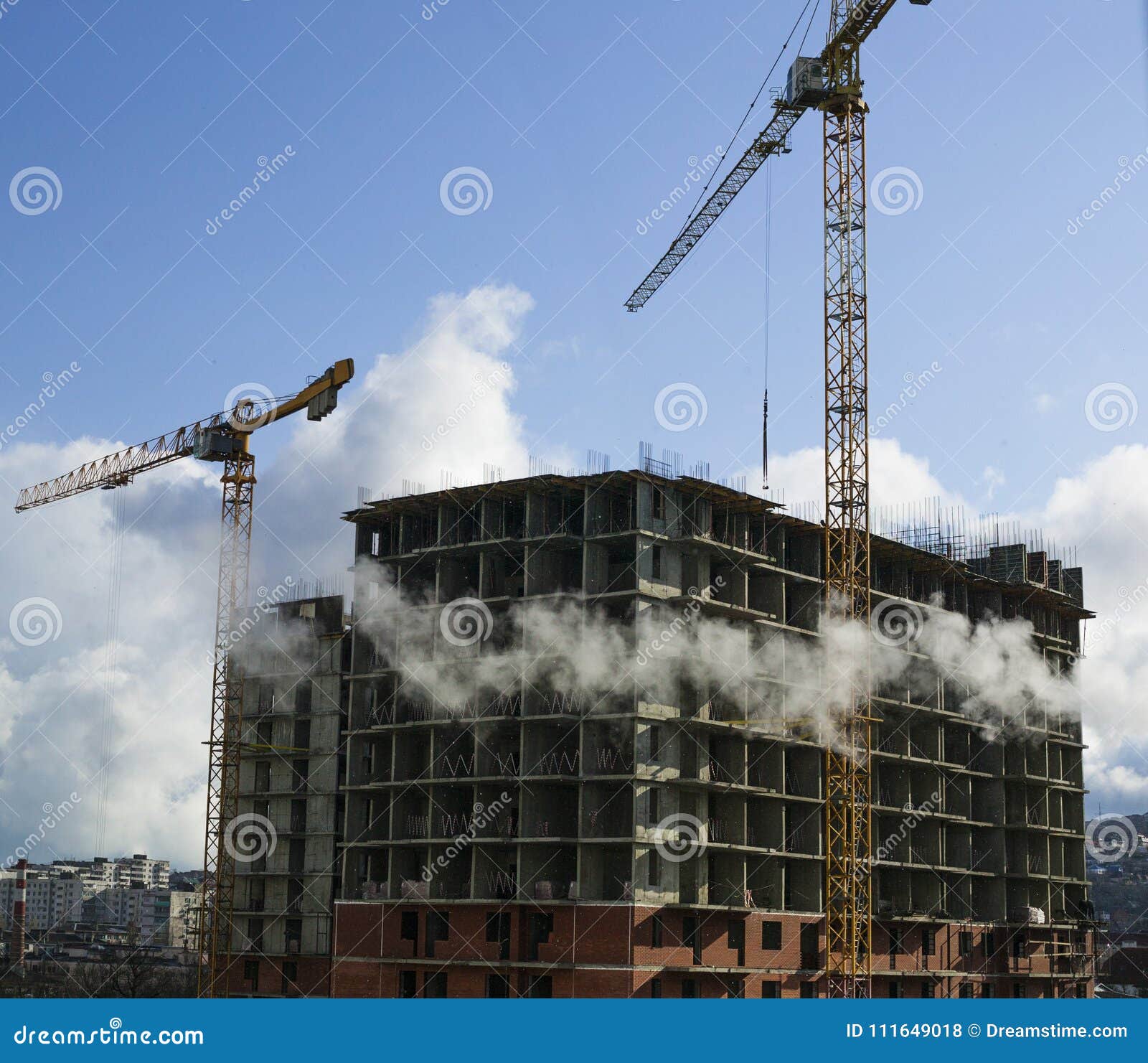 Building cranes and house stock photo. Image of equipment 111649018