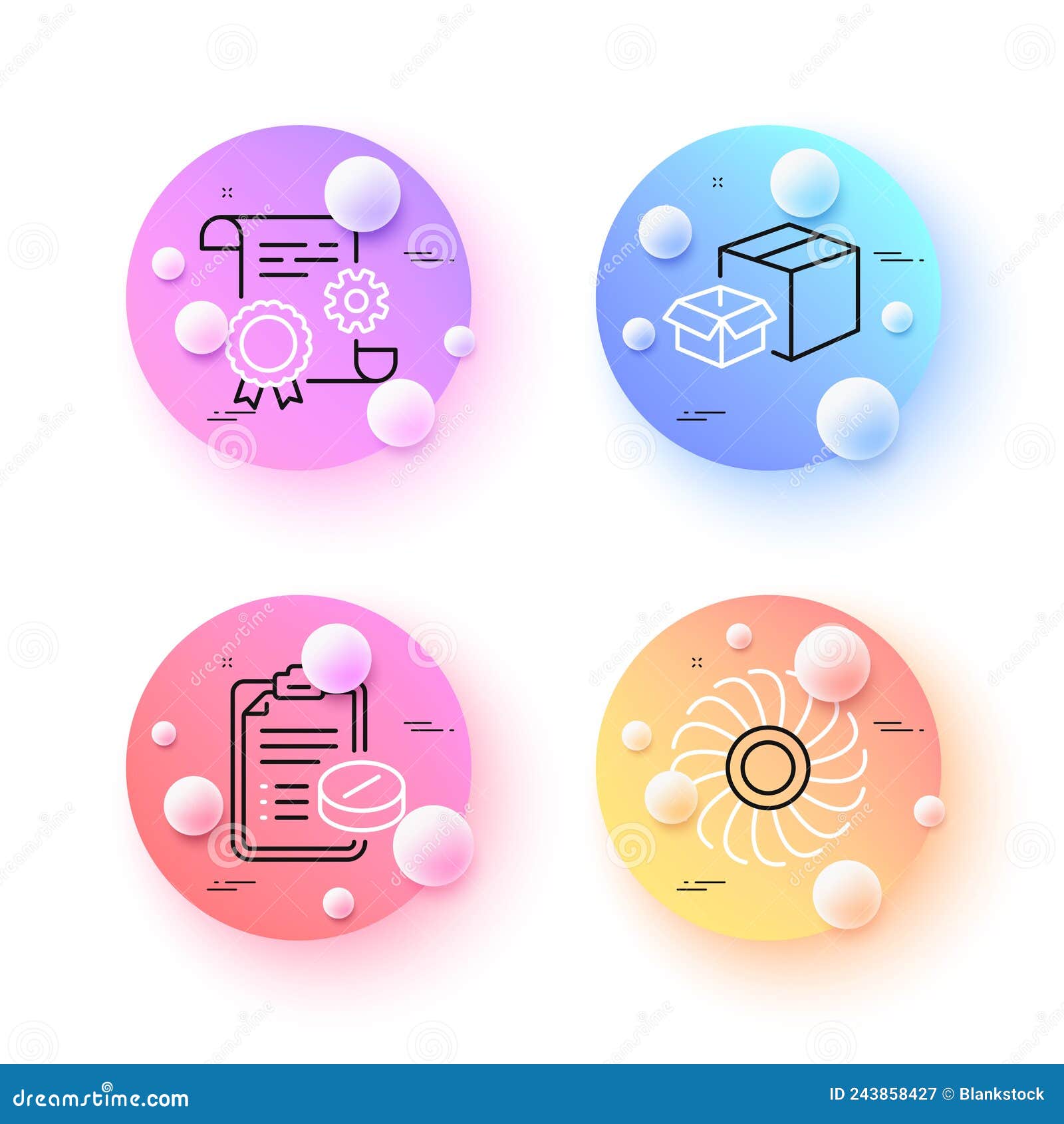 construction document, fan engine and medical prescription minimal line icons. for web application, printing. 