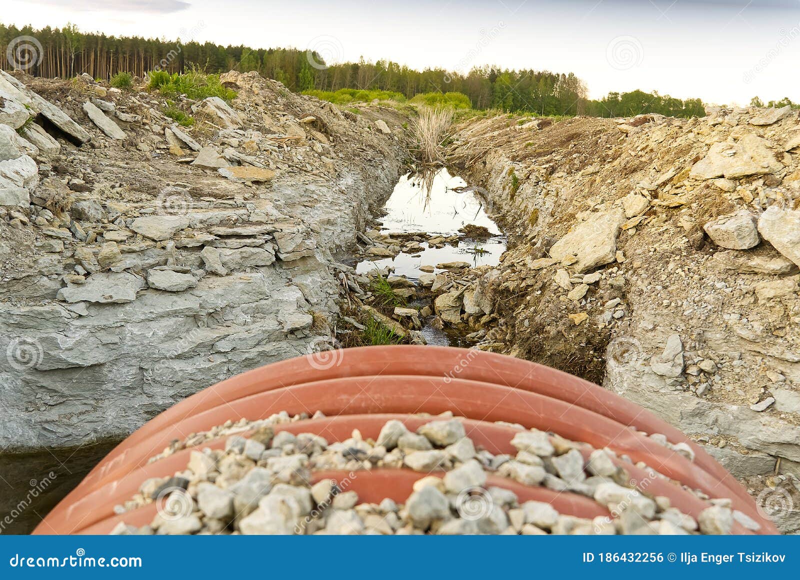 Construction of a Drainage Ditch with Plastic Pipes. Development of a