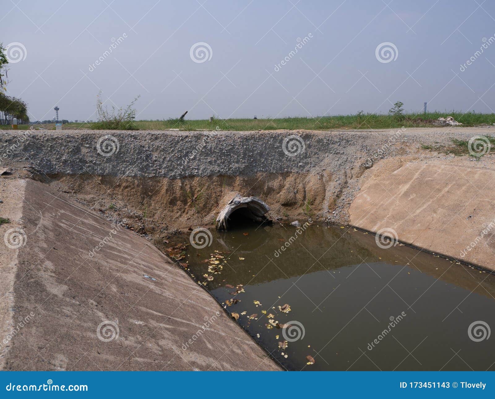 Construction of Driveway with Concrete Drainage Pipe Stock Image