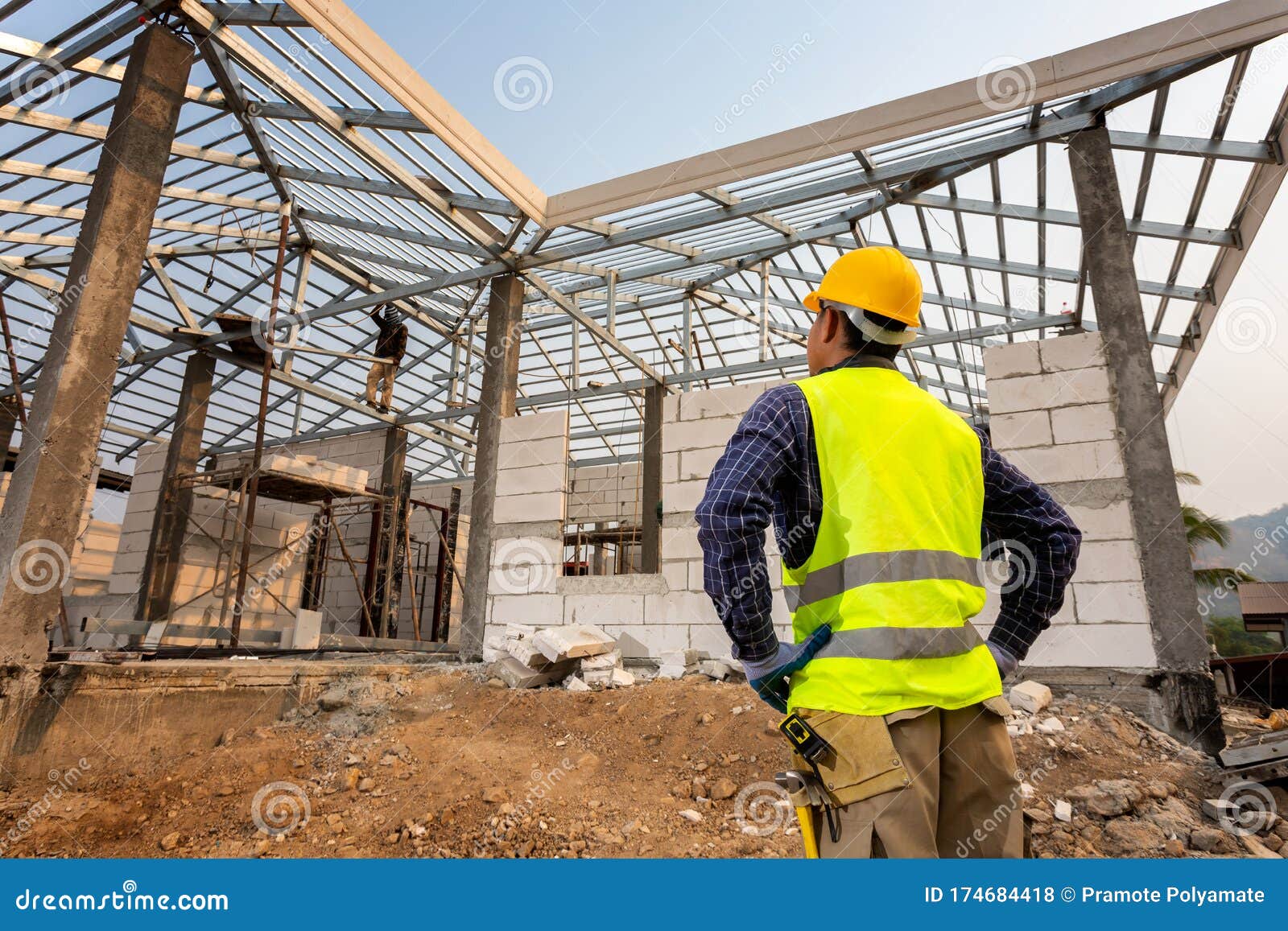Construction Engineer Worker,Civil Engineer Checking Work At The