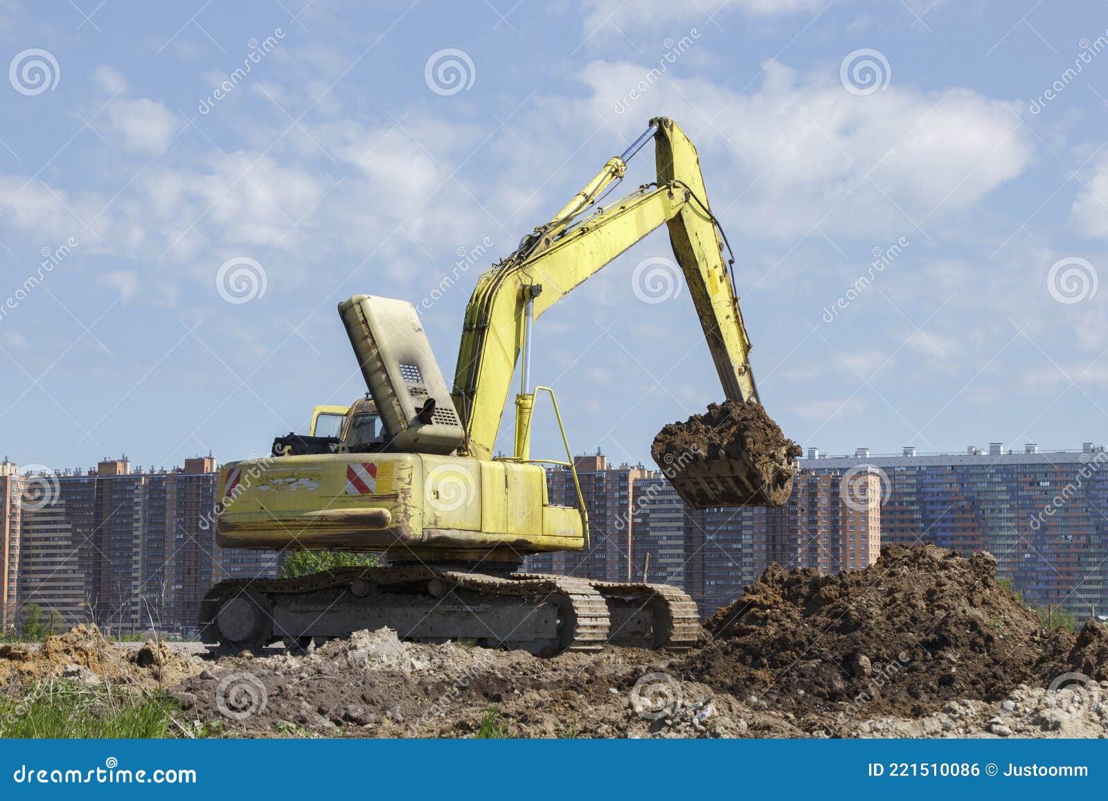 Construction Equipment in the Background of the City Stock Photo