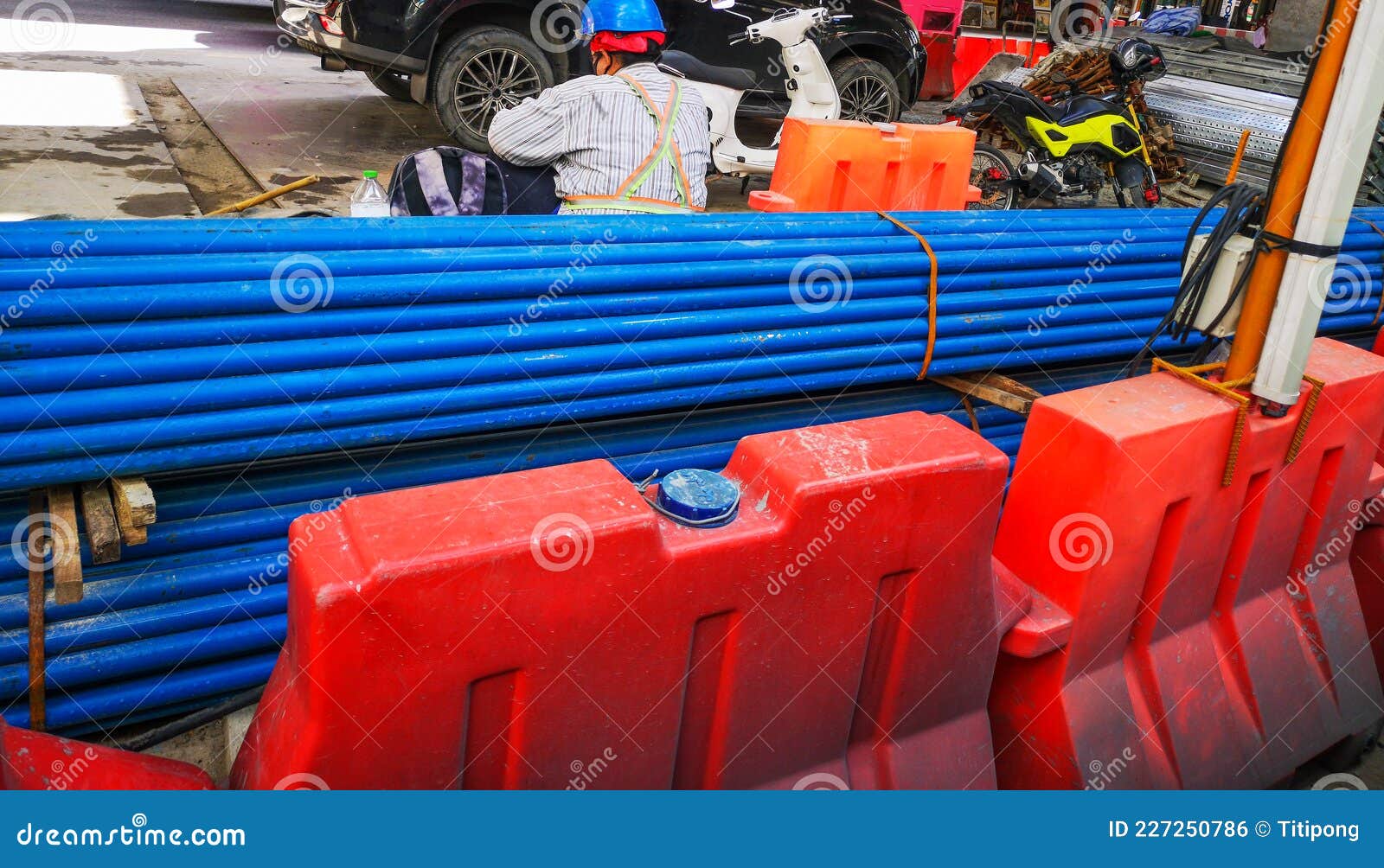 Construction Equipment on Road and Bridge Work Sites Editorial Photo