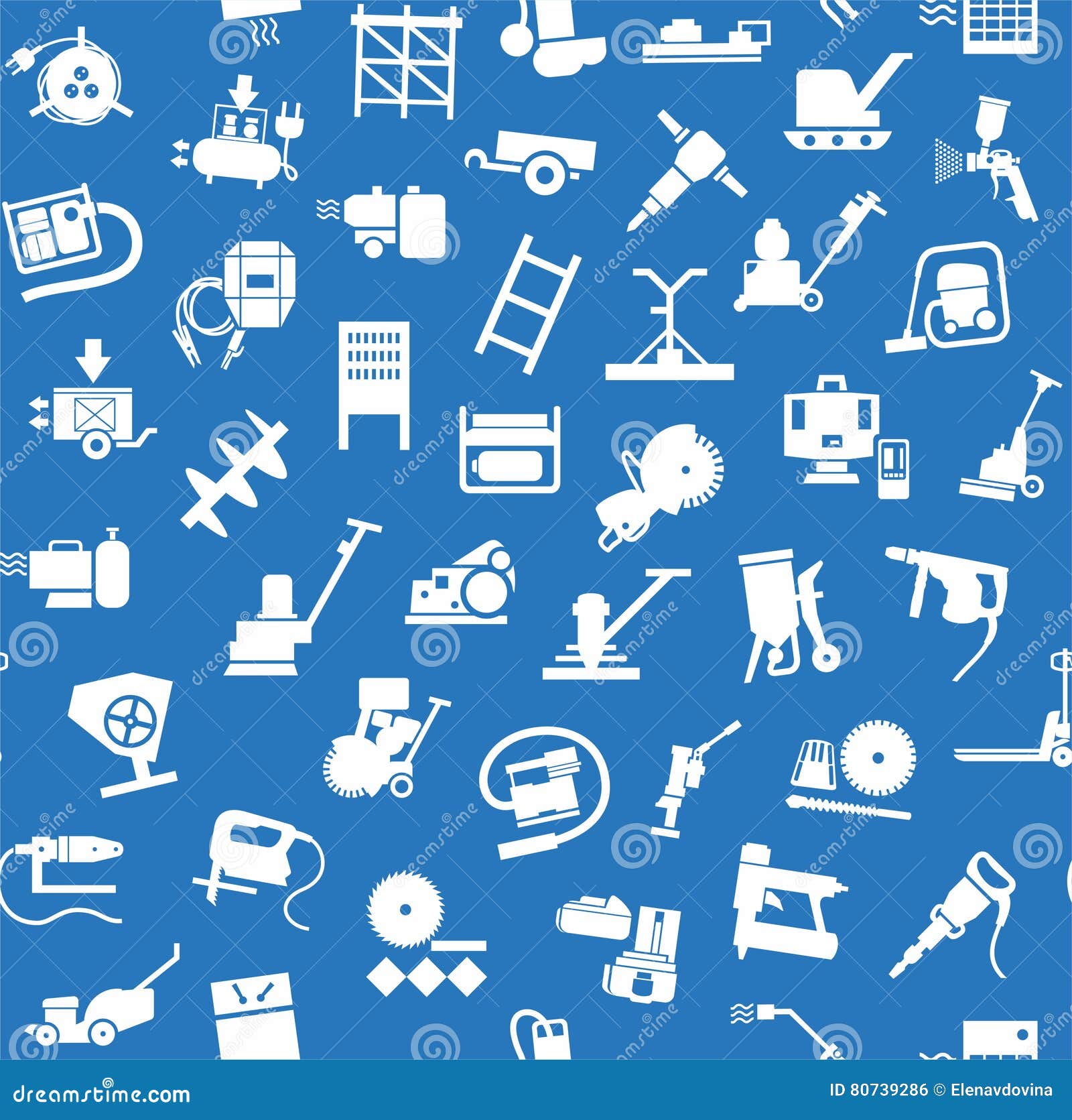 Construction Equipment and Tools, Seamless Pattern, Blue. Stock