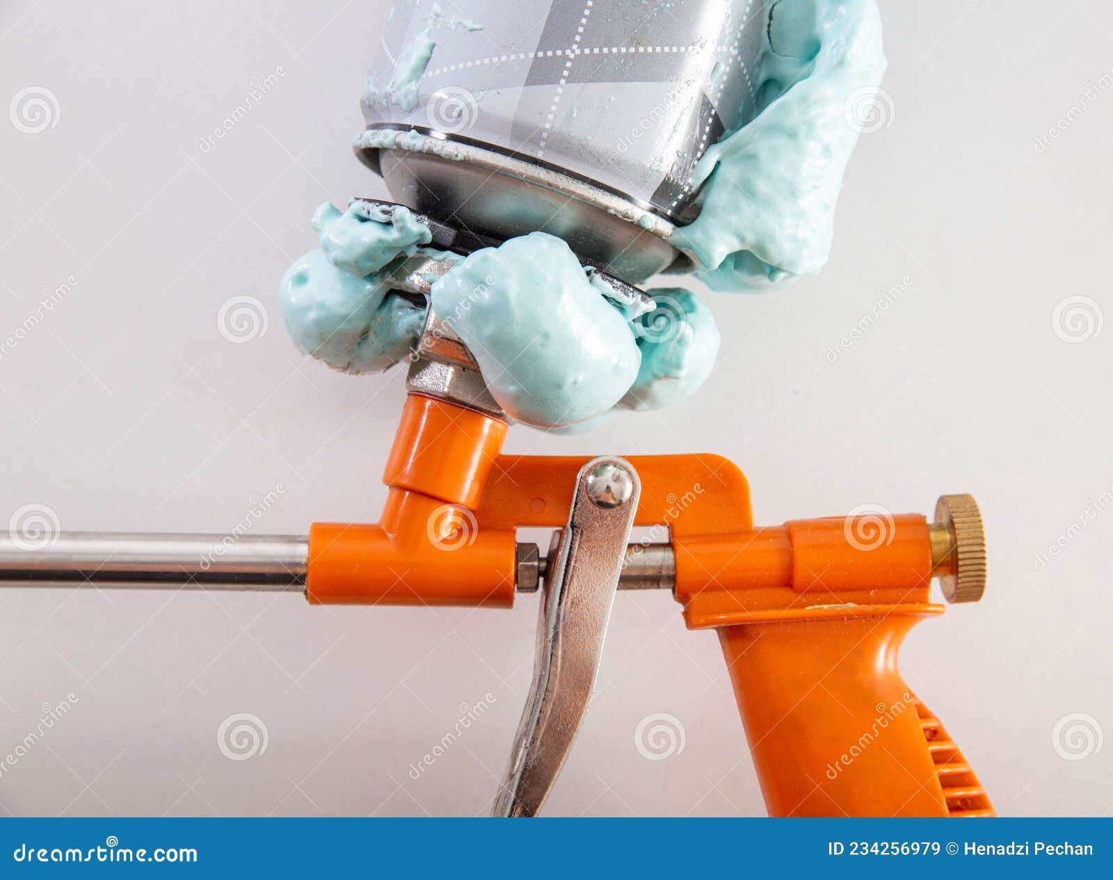 Construction Foam Gun with a Defective Cylinder. Foam Bottle Defect
