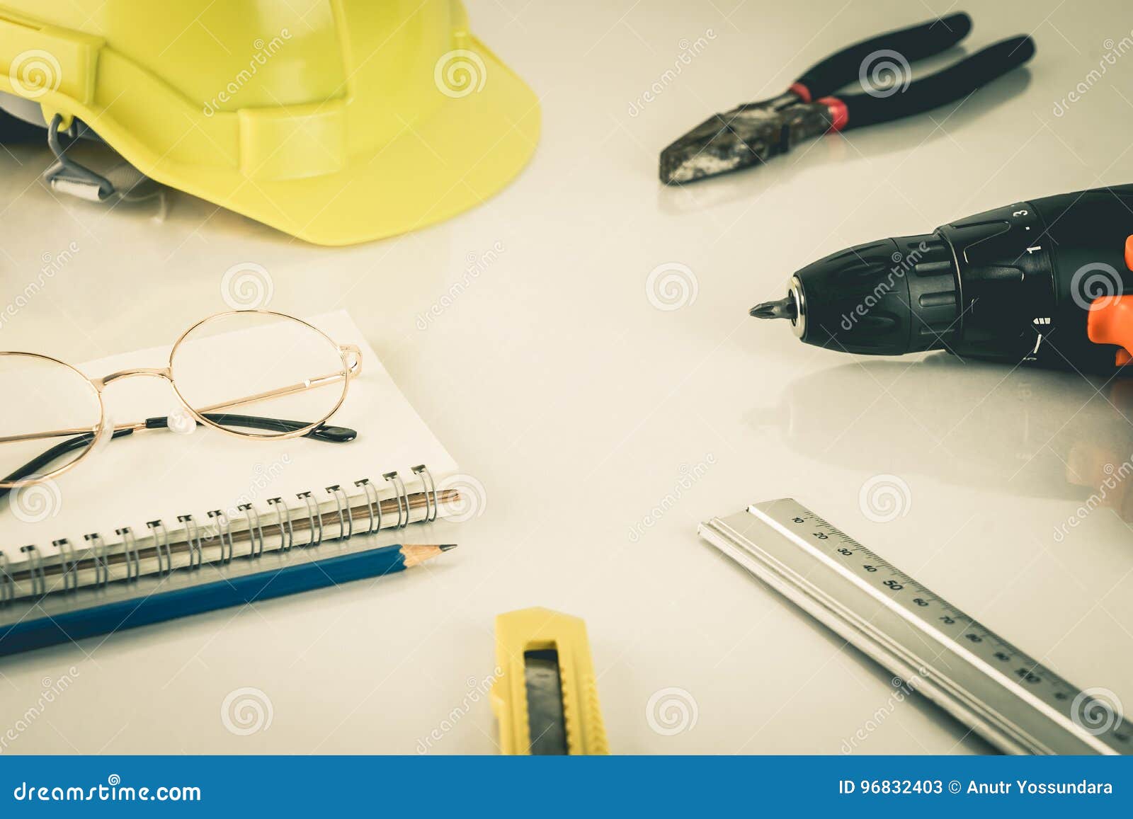 Construction Handy Man Repair Tools on Table Stock Image Image of