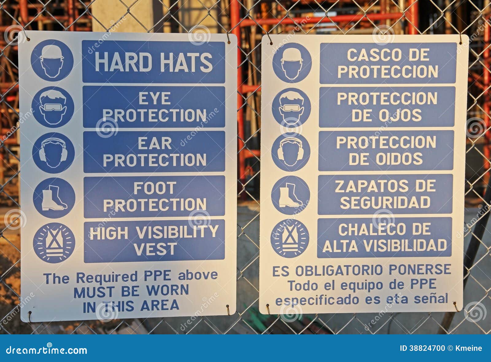 construction hard hat sign in english and spanish