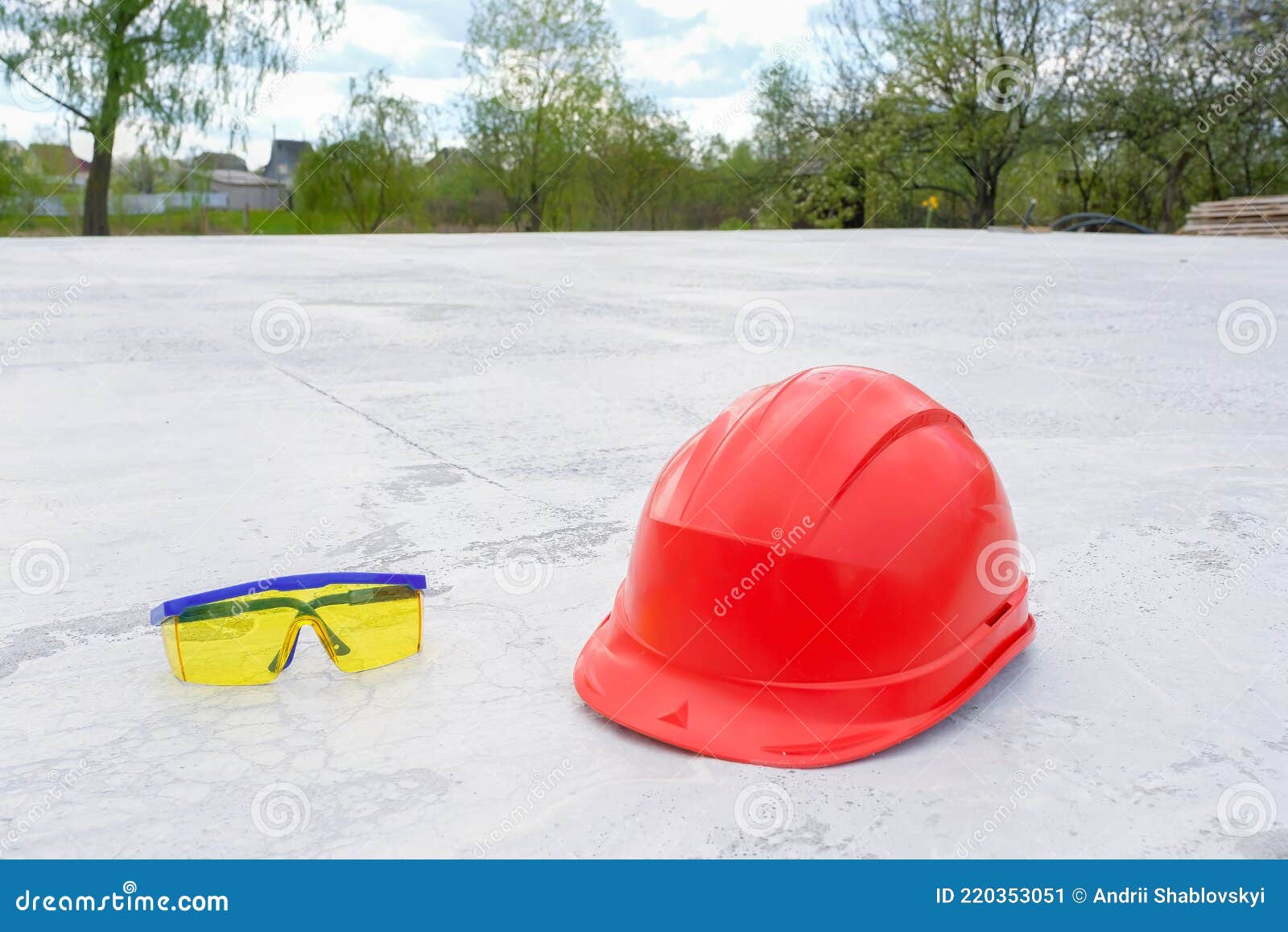 Construction Helmet and Construction Safety Goggles at the Construction