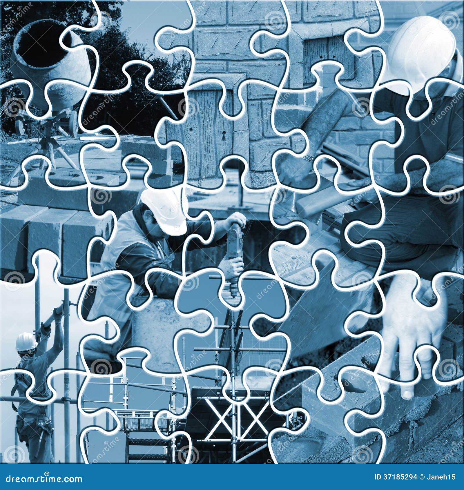 Construction jigsaw stock illustration. Illustration of helmet 37185294