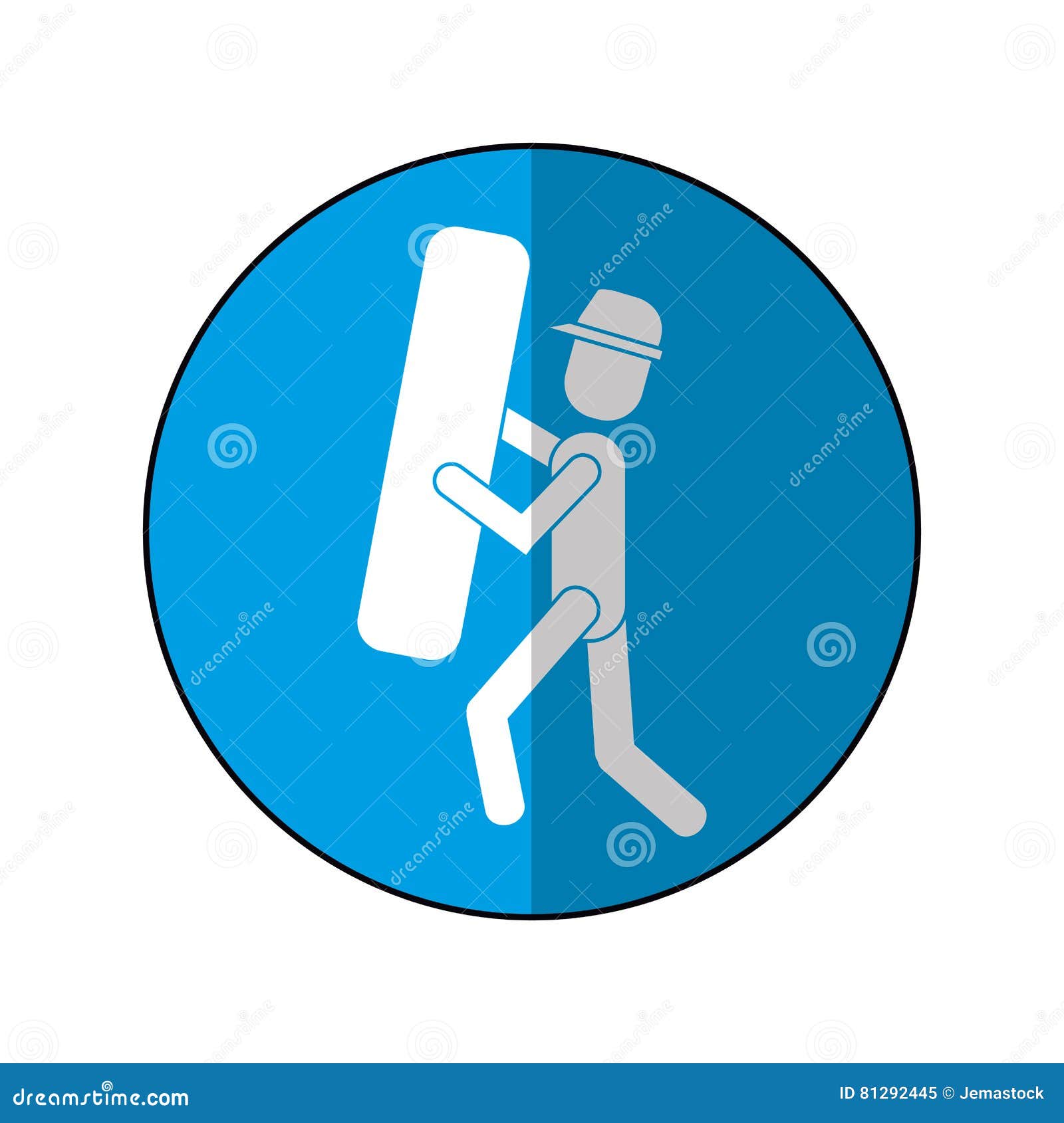 Construction Man Takes Element Work Blue Circle Shadow Stock Vector