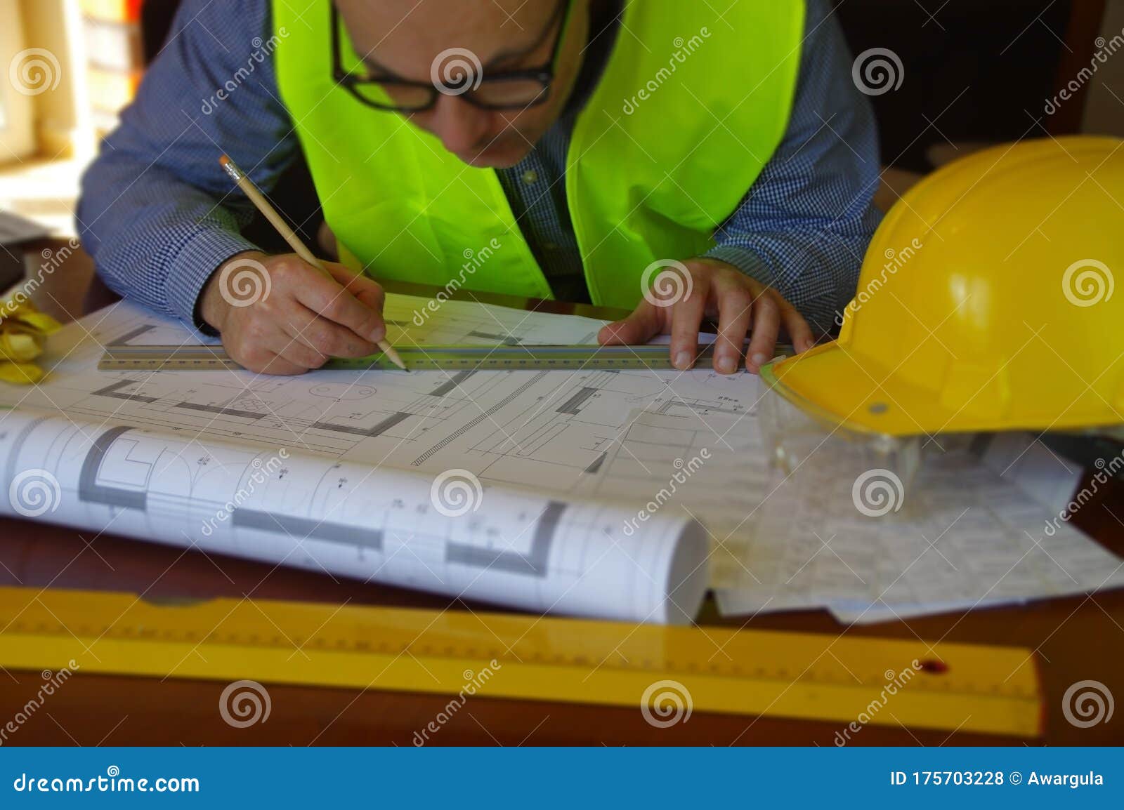 Construction Manager, Builder and Contractor Workplace Concept Stock