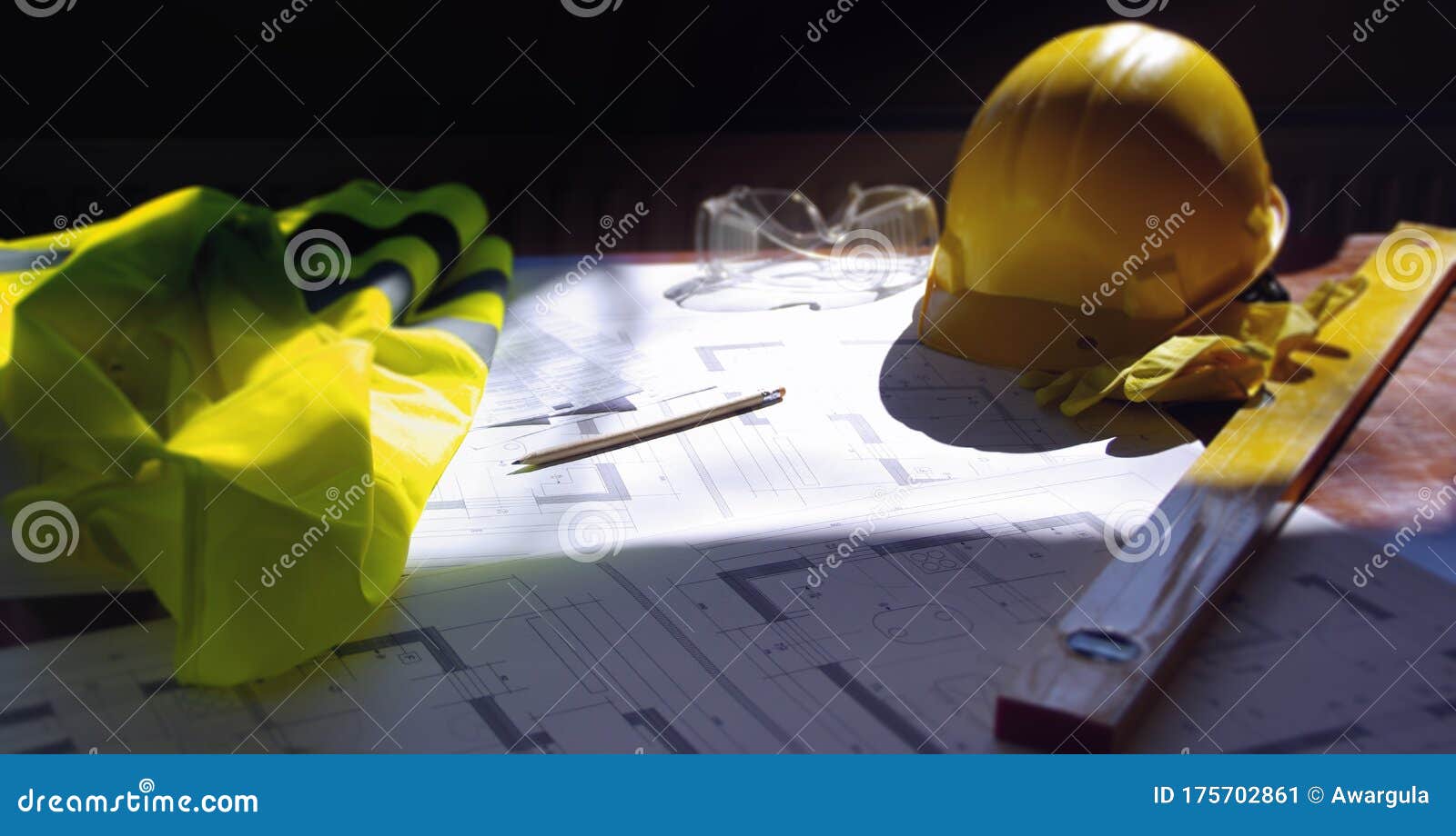 Construction Manager, Builder and Contractor Workplace Concept Stock