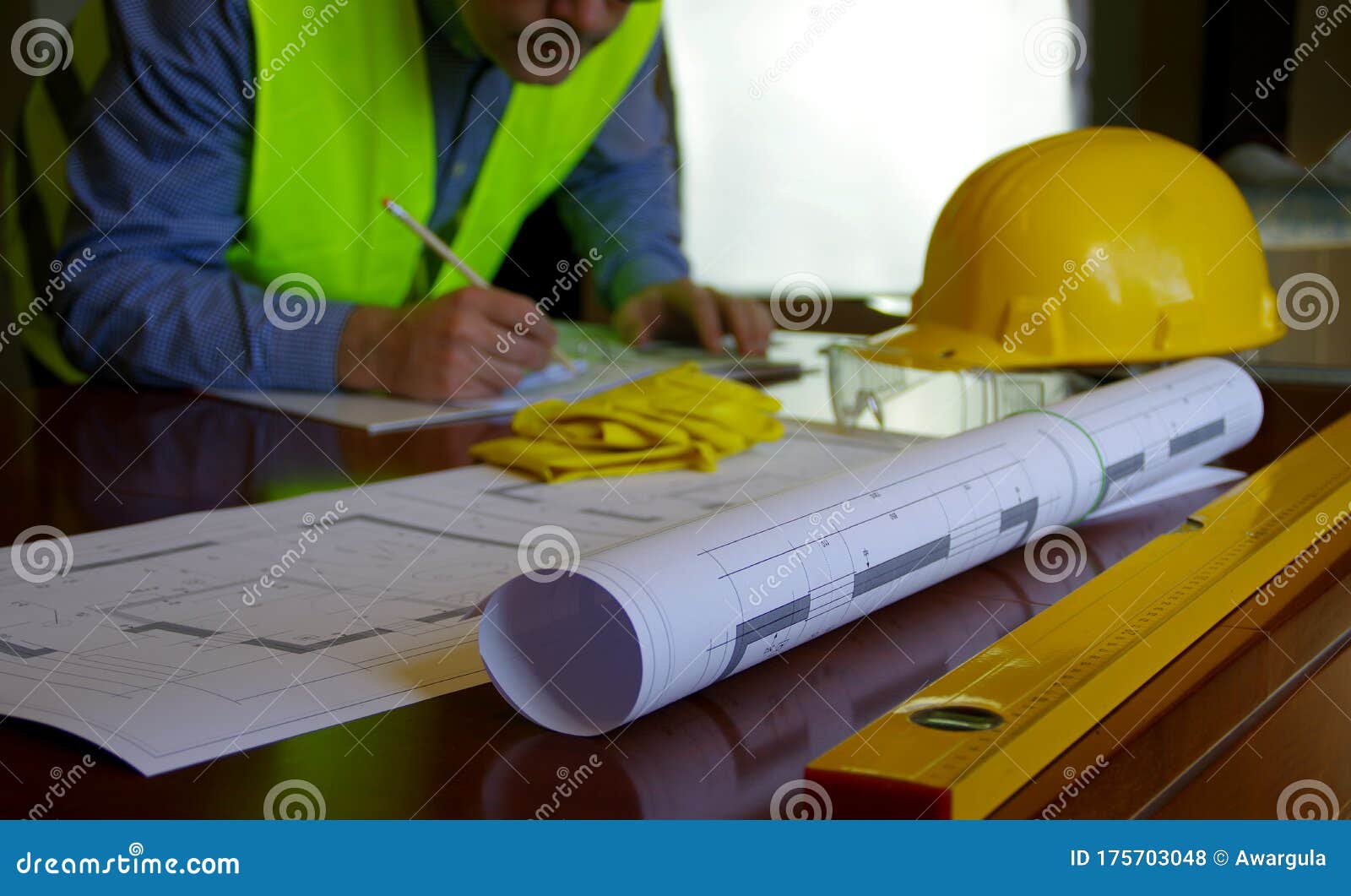 Construction Manager, Builder and Contractor Workplace Concept Stock