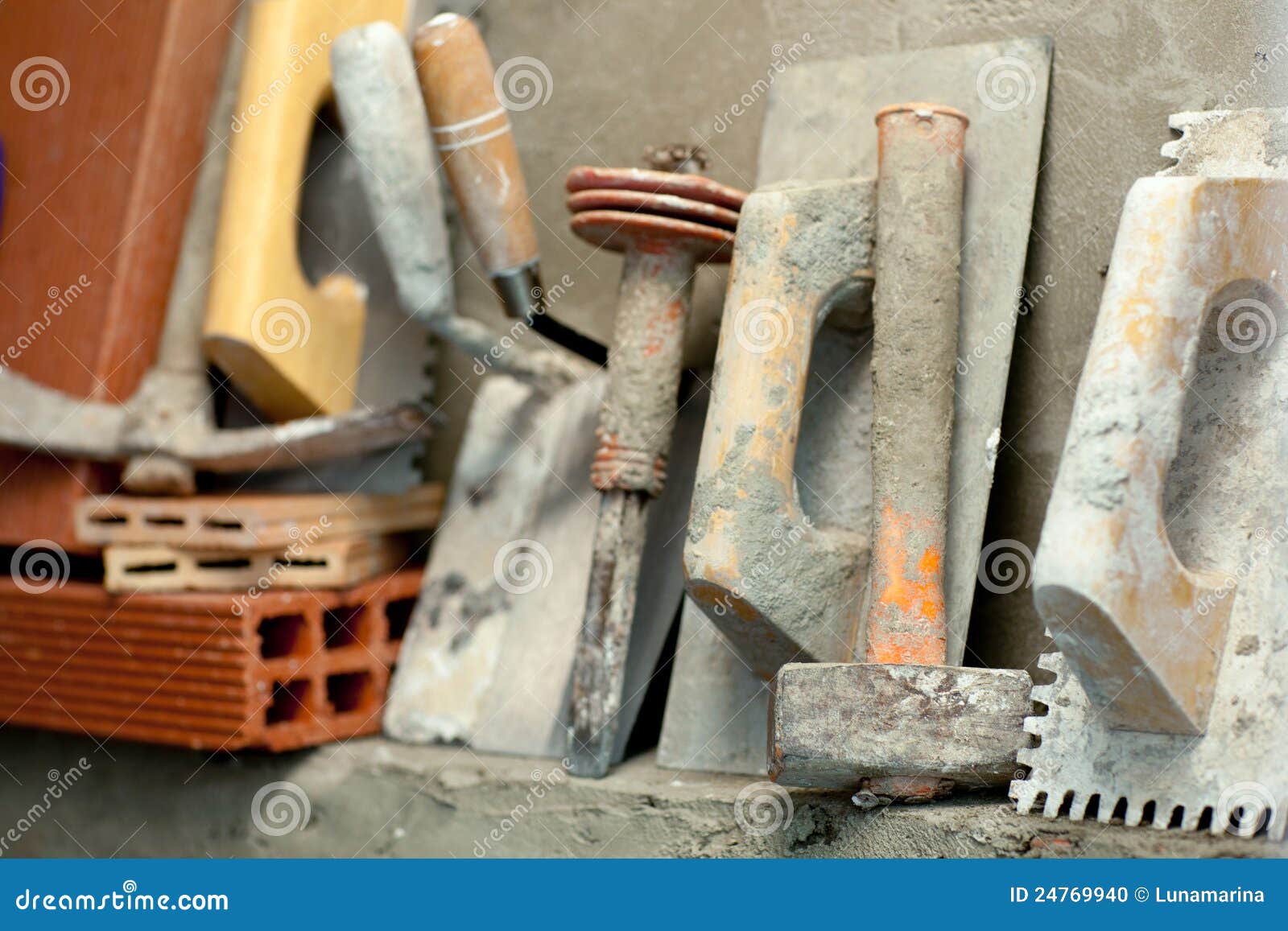 Construction Mason Cement Mortar Tools Stock Photo - Image of cracked